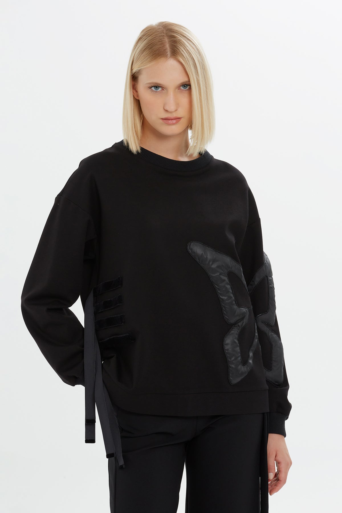 Black Butterfly-Print Sweatshirt