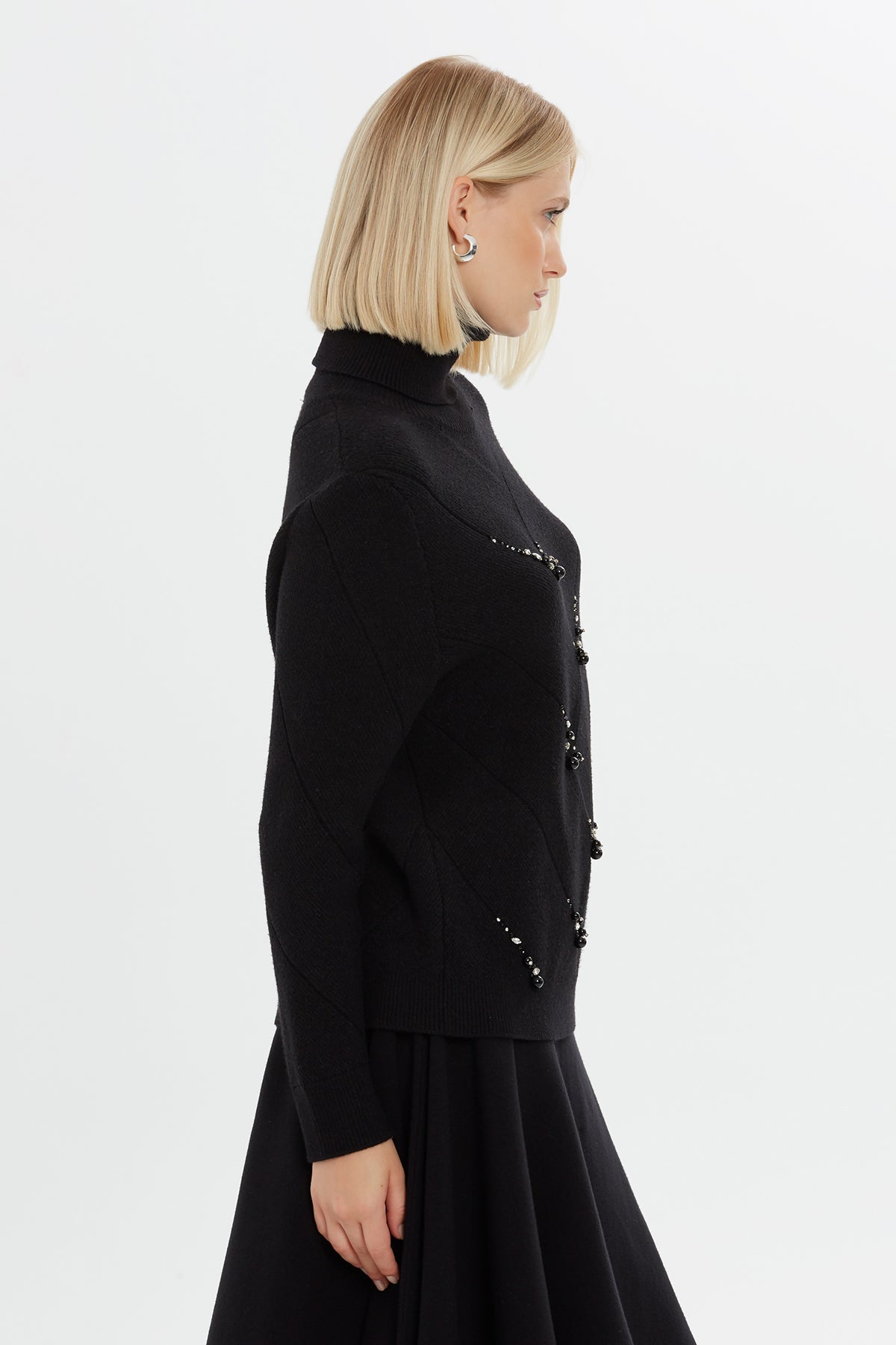 Black Beaded Turtleneck Sweater