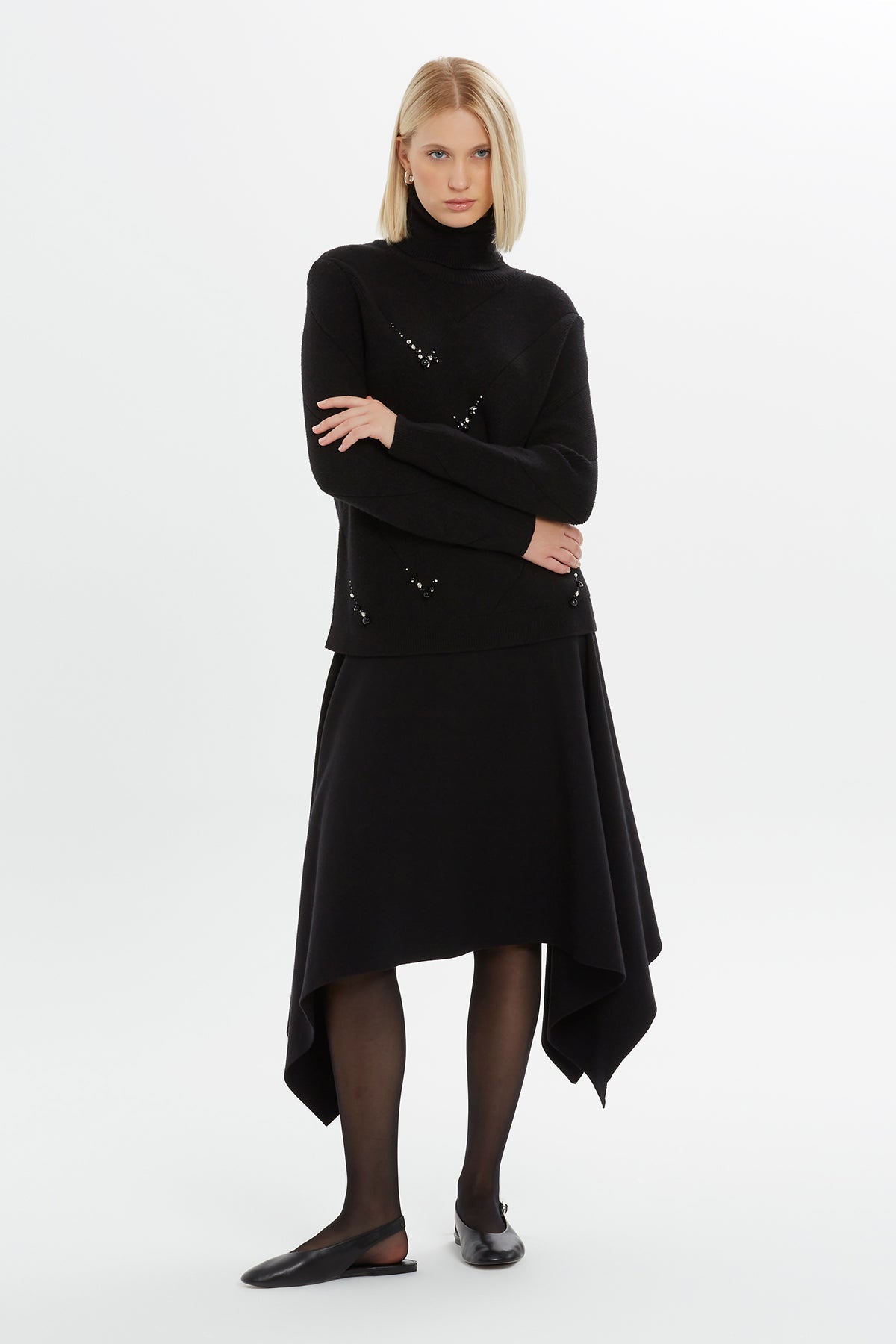 Black Beaded Turtleneck Sweater