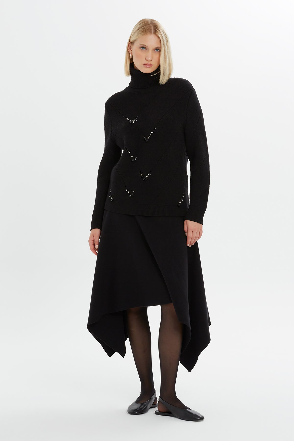 Black Beaded Turtleneck Sweater