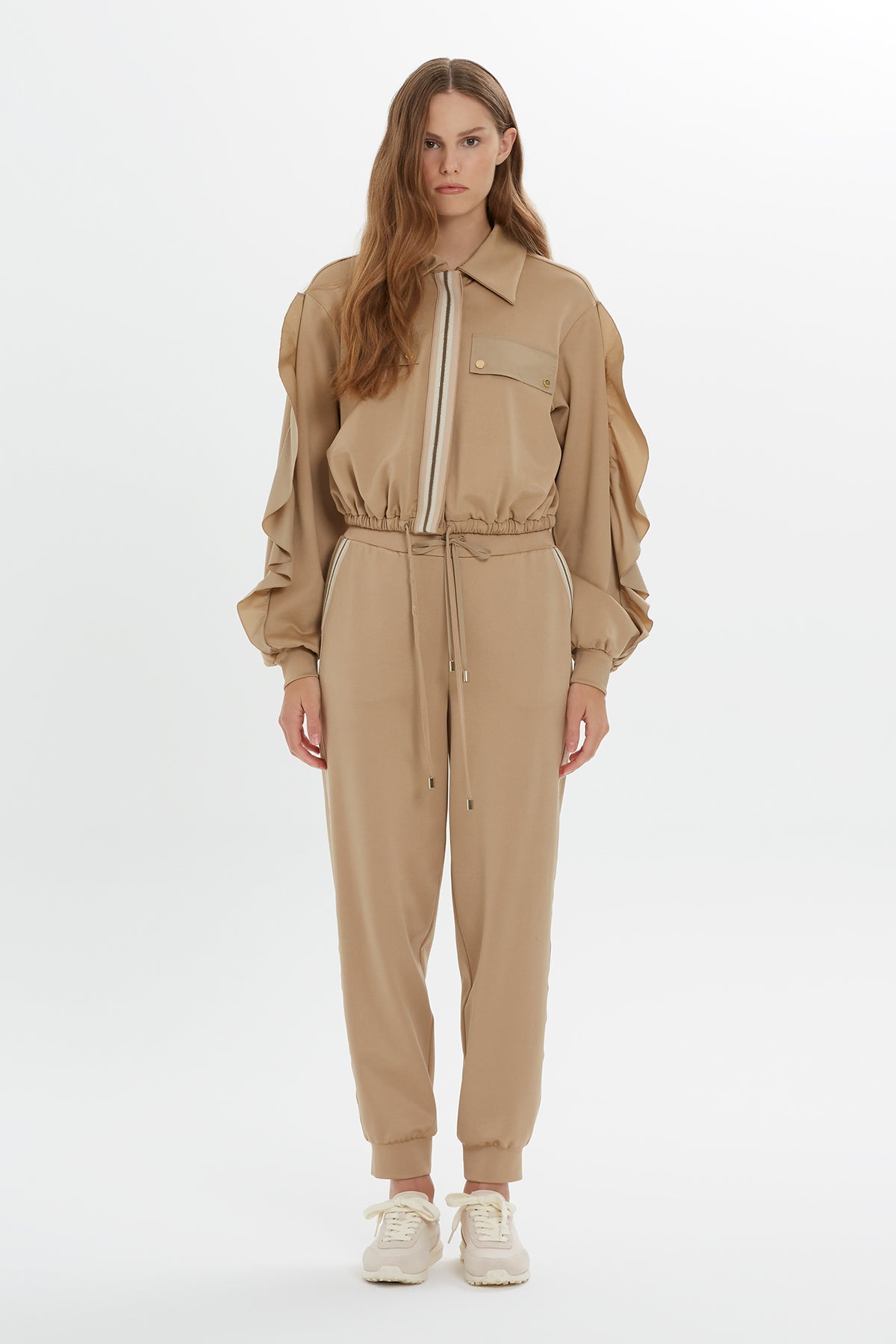 Ruffle-Sleeve Stripe Sweatshirt