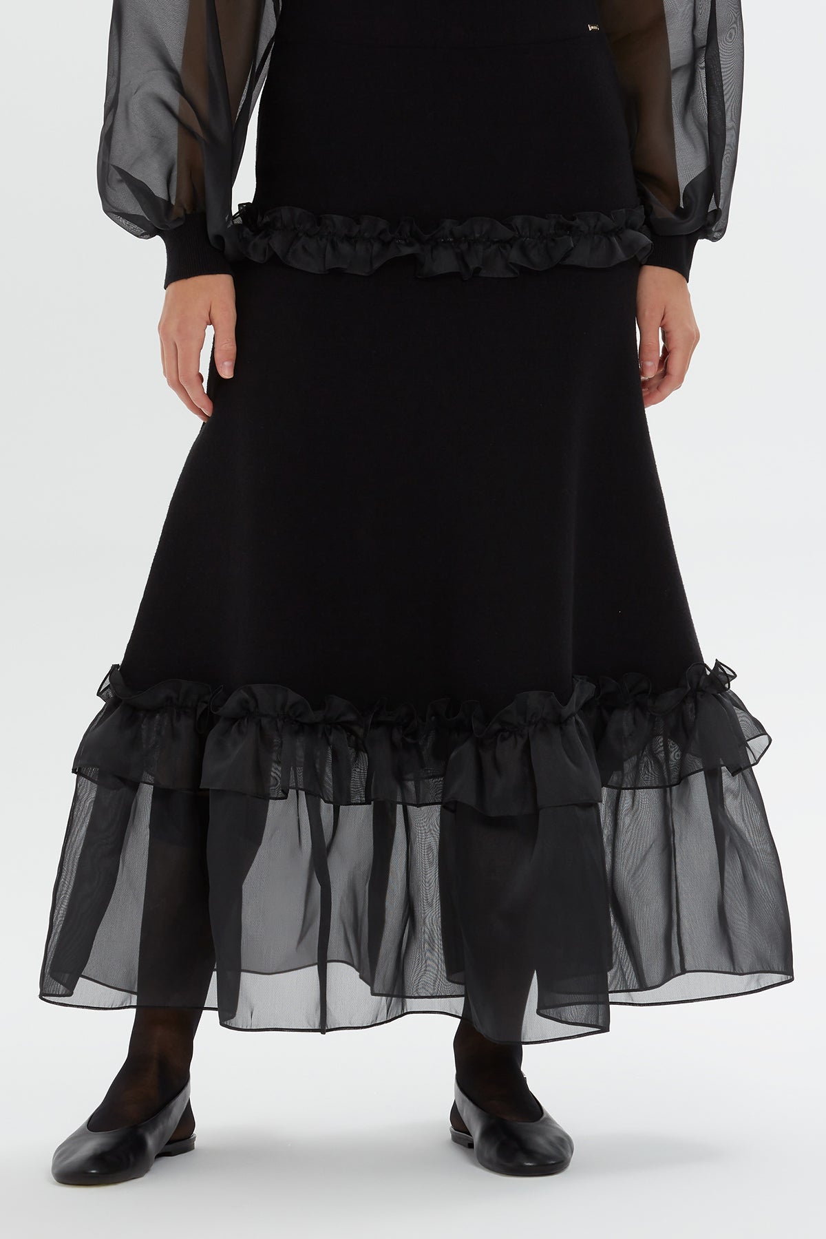 Black Ruffled Knit Maxi Skirt