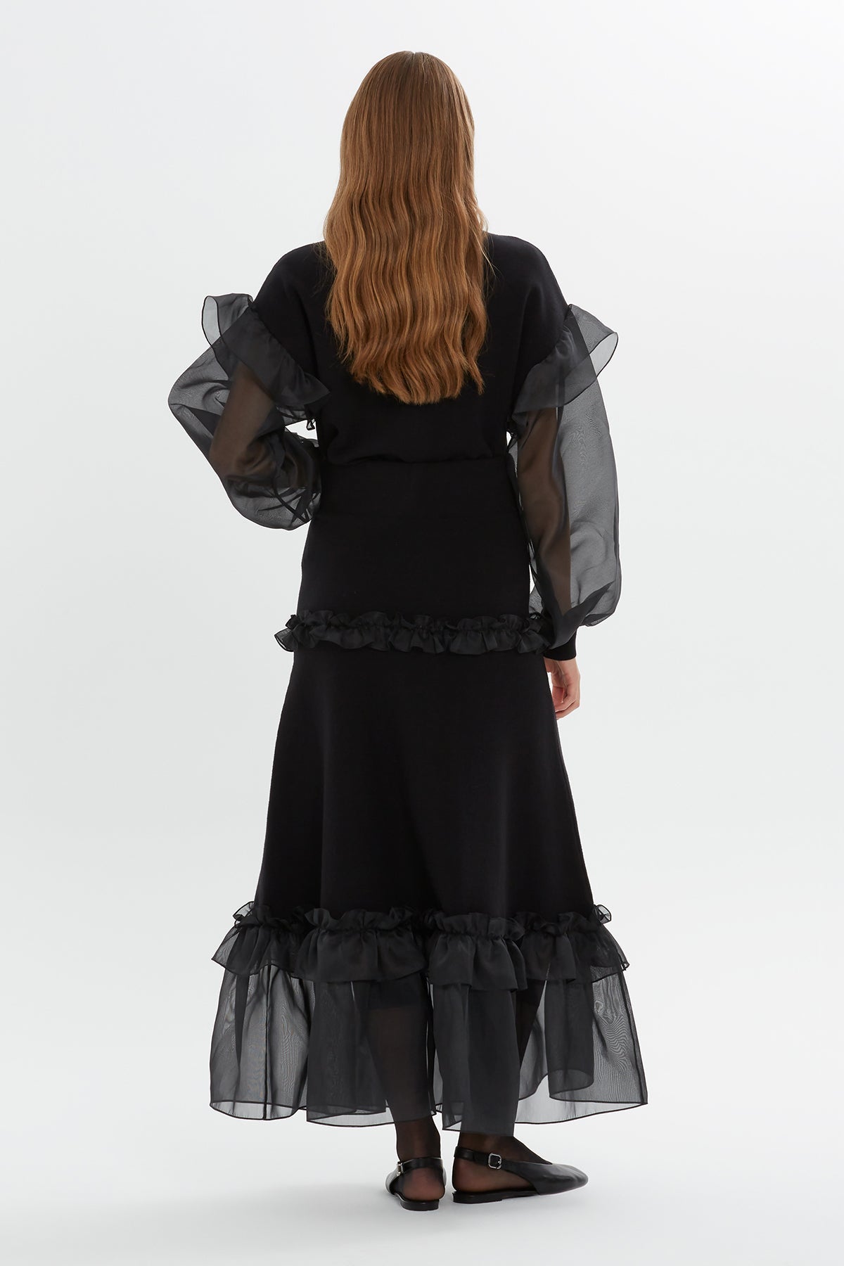 Black Ruffled Knit Maxi Skirt