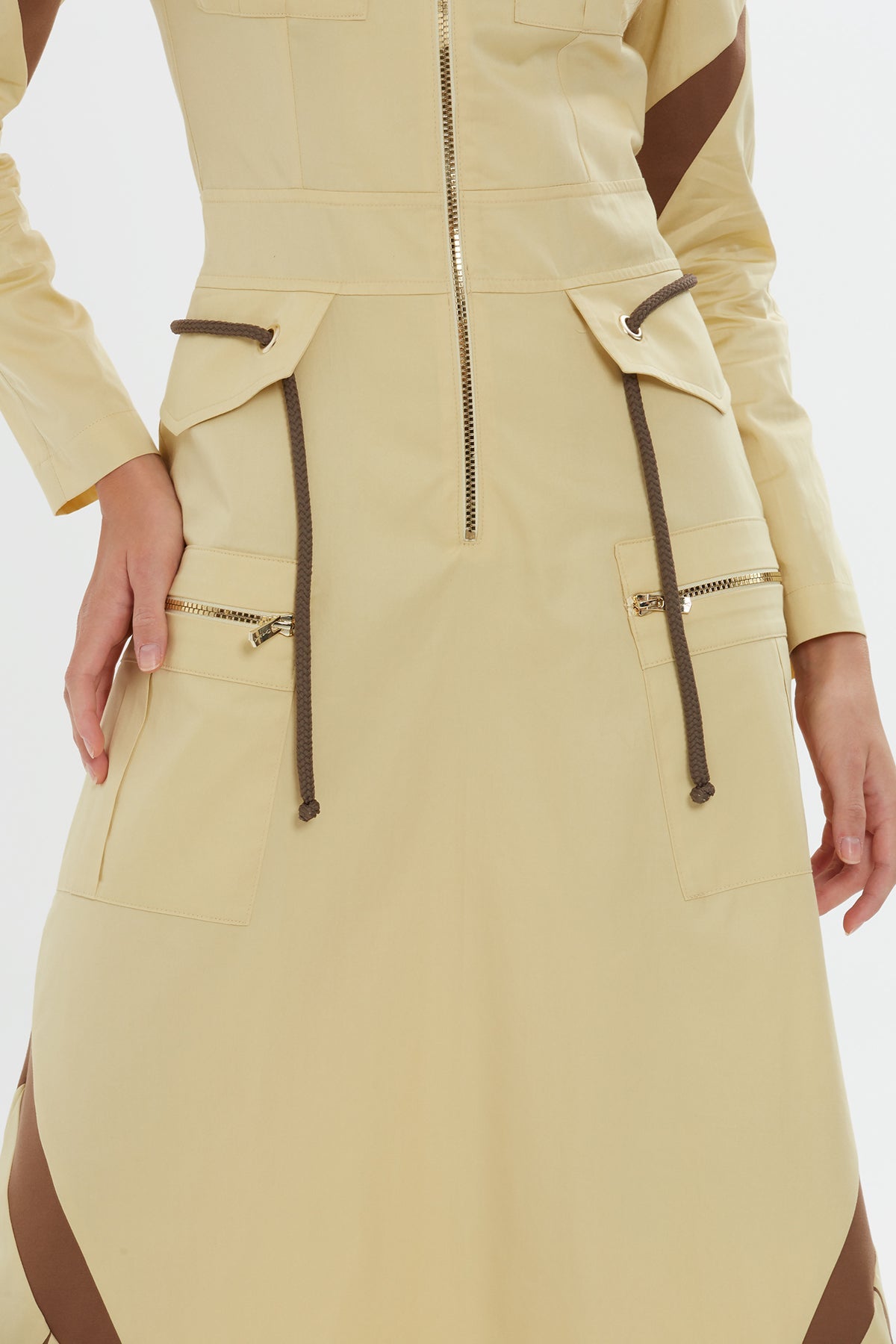 Ecru Drawstring-Detail Midi Dress