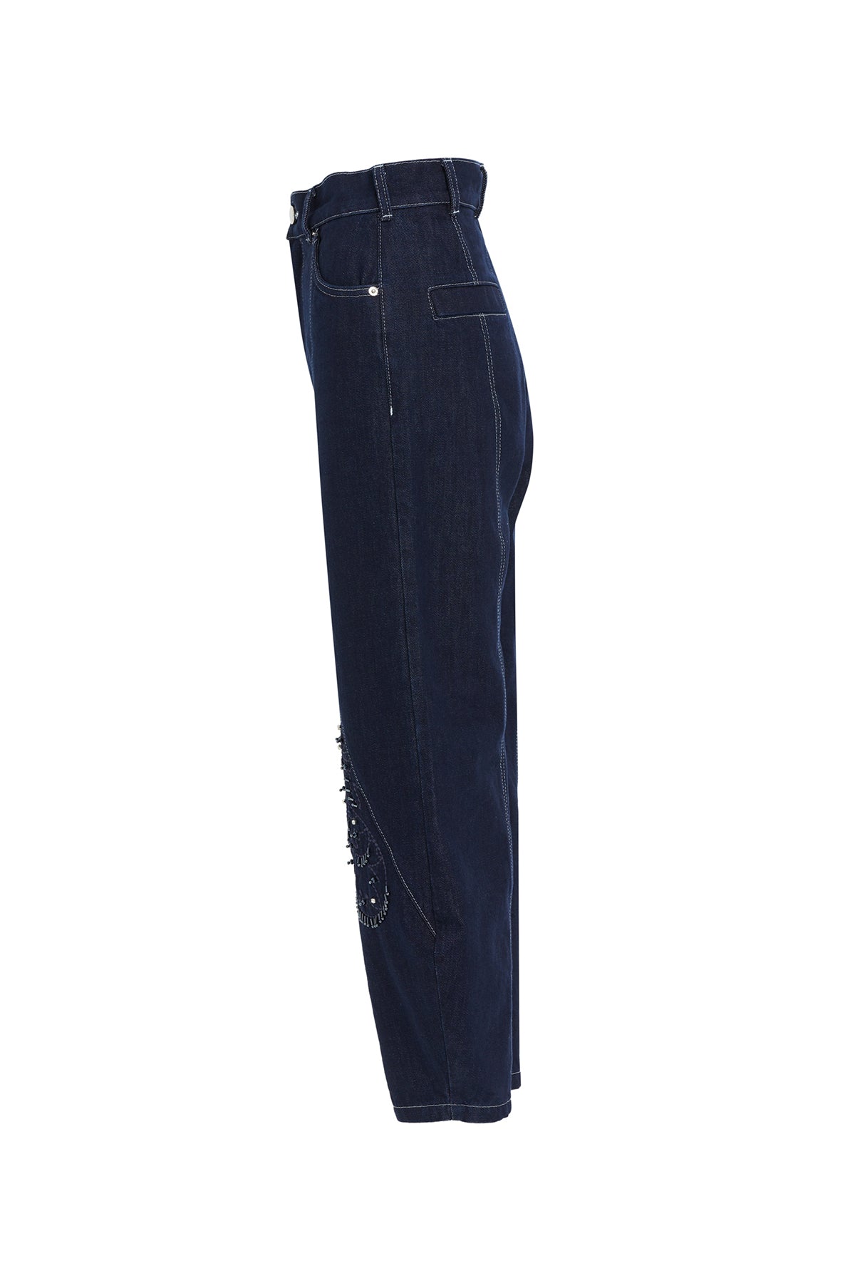 Beaded Embroidered Tapered Jeans
