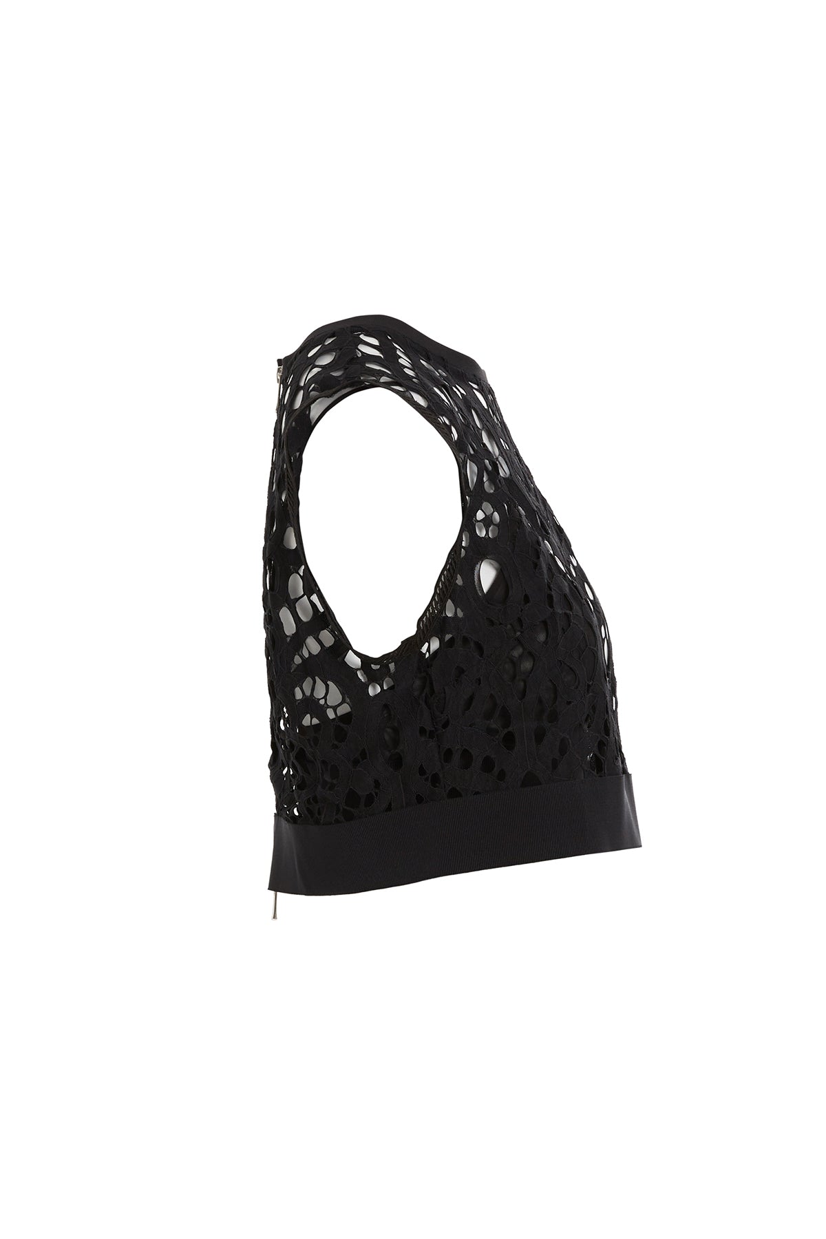 Black Elastic-Hem Lace Blouse with Bustier