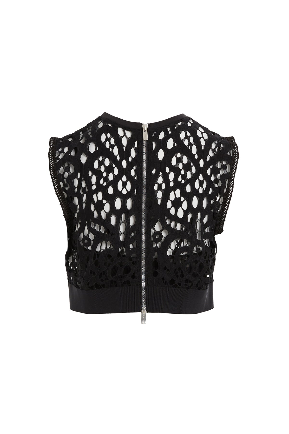 Black Elastic-Hem Lace Blouse with Bustier