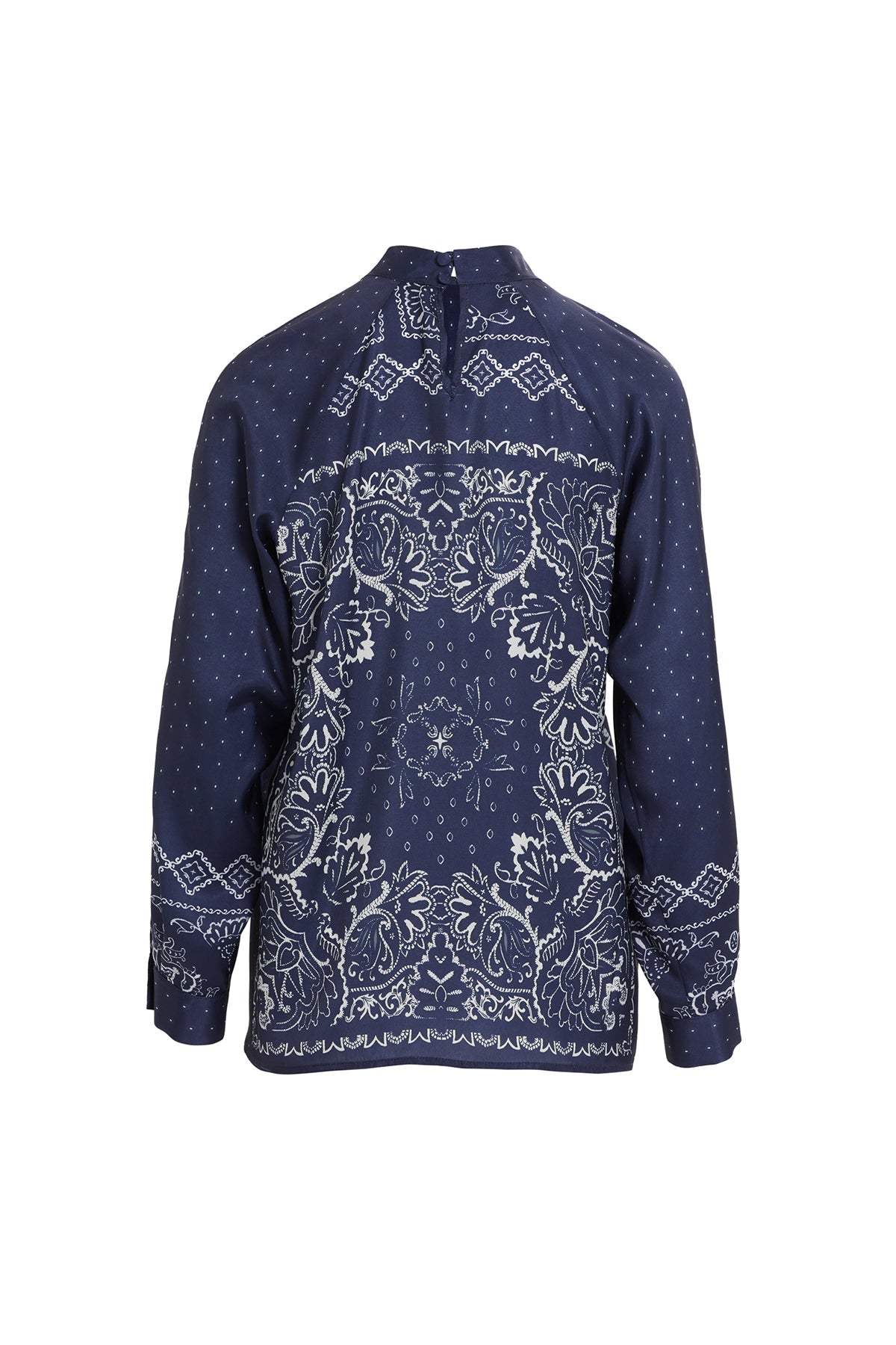 Navy Raglan-Sleeve Patterned Blouse