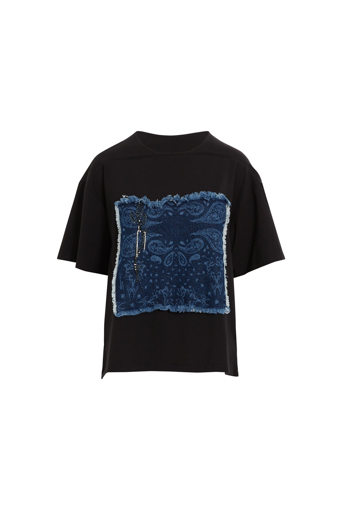 Black and Denim Detail T-Shirt