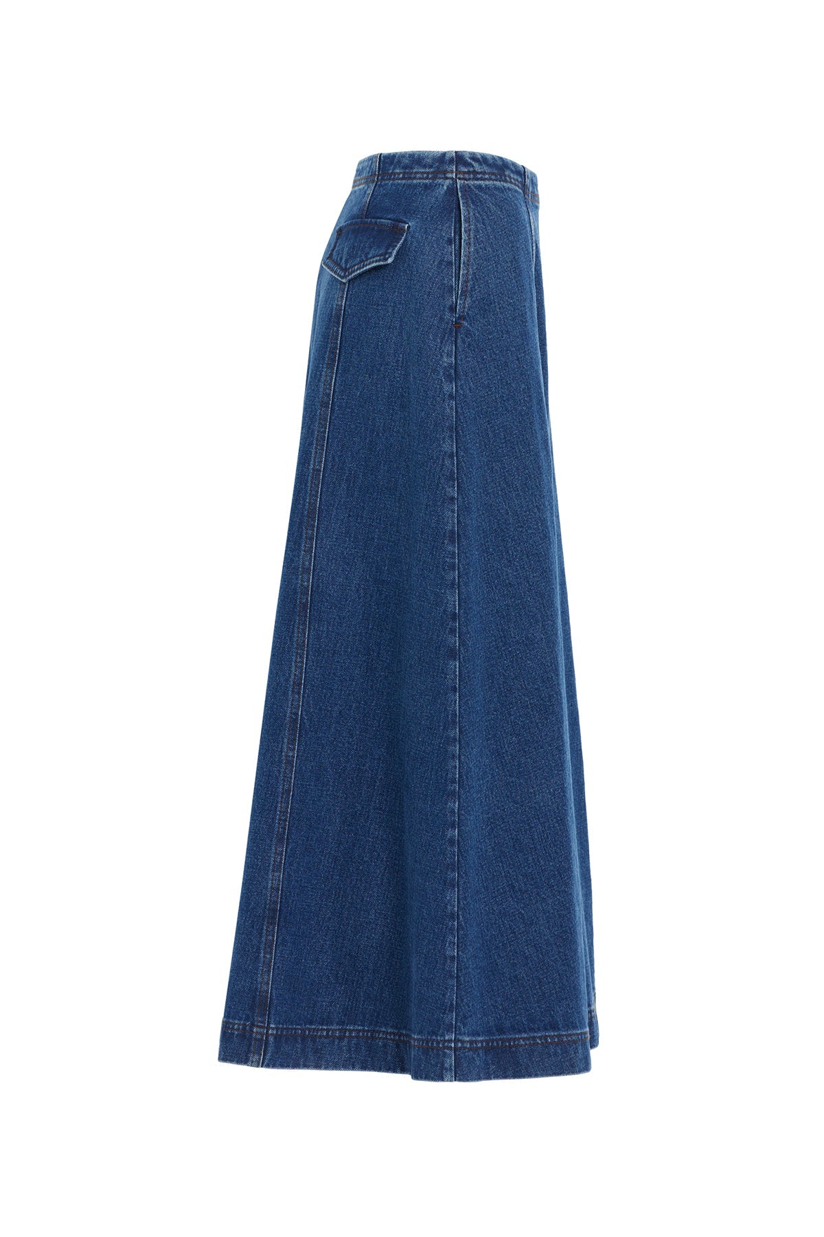 Navy Pocketed Maxi Denim Skirt