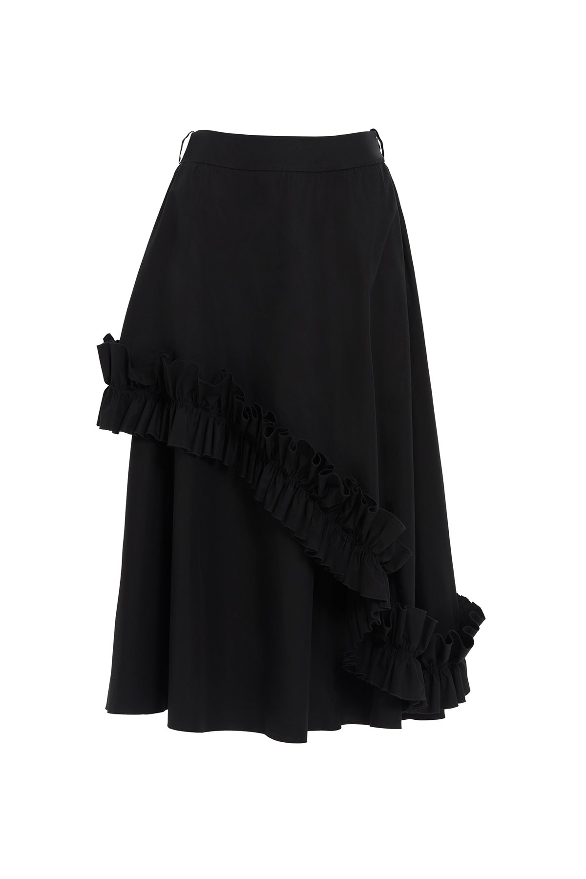 Asymmetric Ruffle Detail Midi Skirt