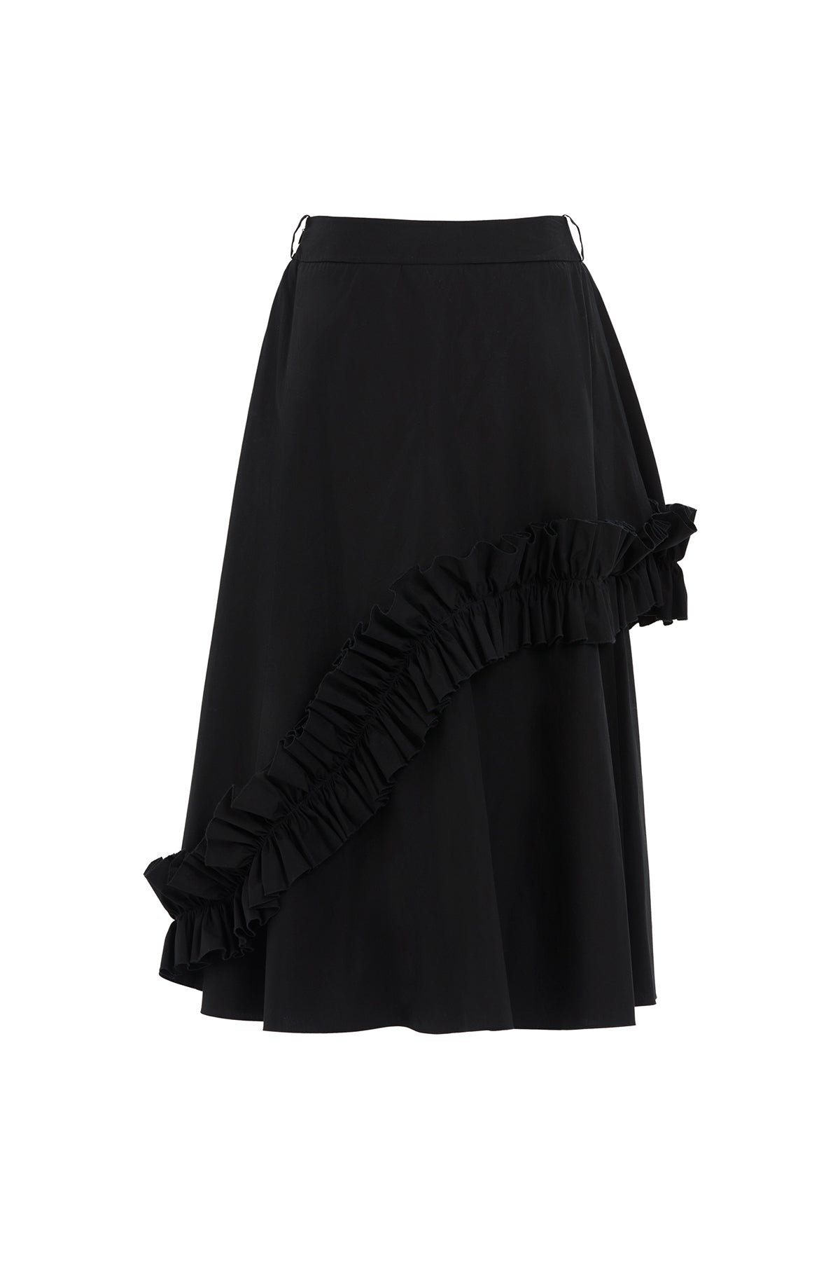 Asymmetric Ruffle Detail Midi Skirt