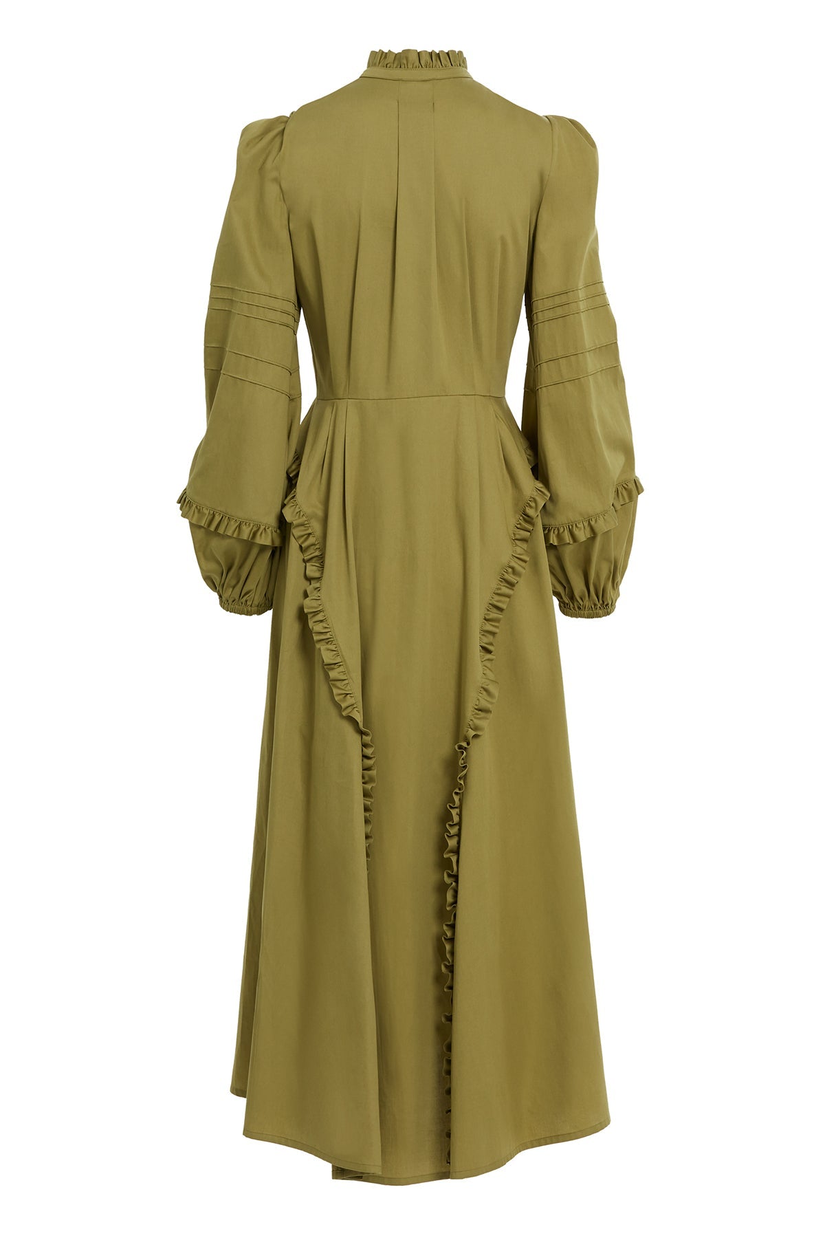 Green Midi Ruffle Collar Dress