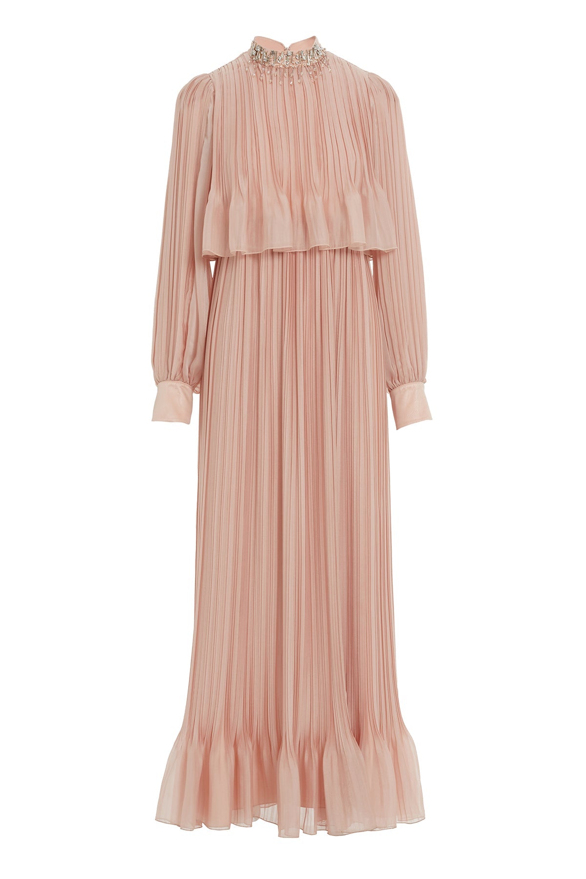 Pink Embroidered-Collar Maxi Dress