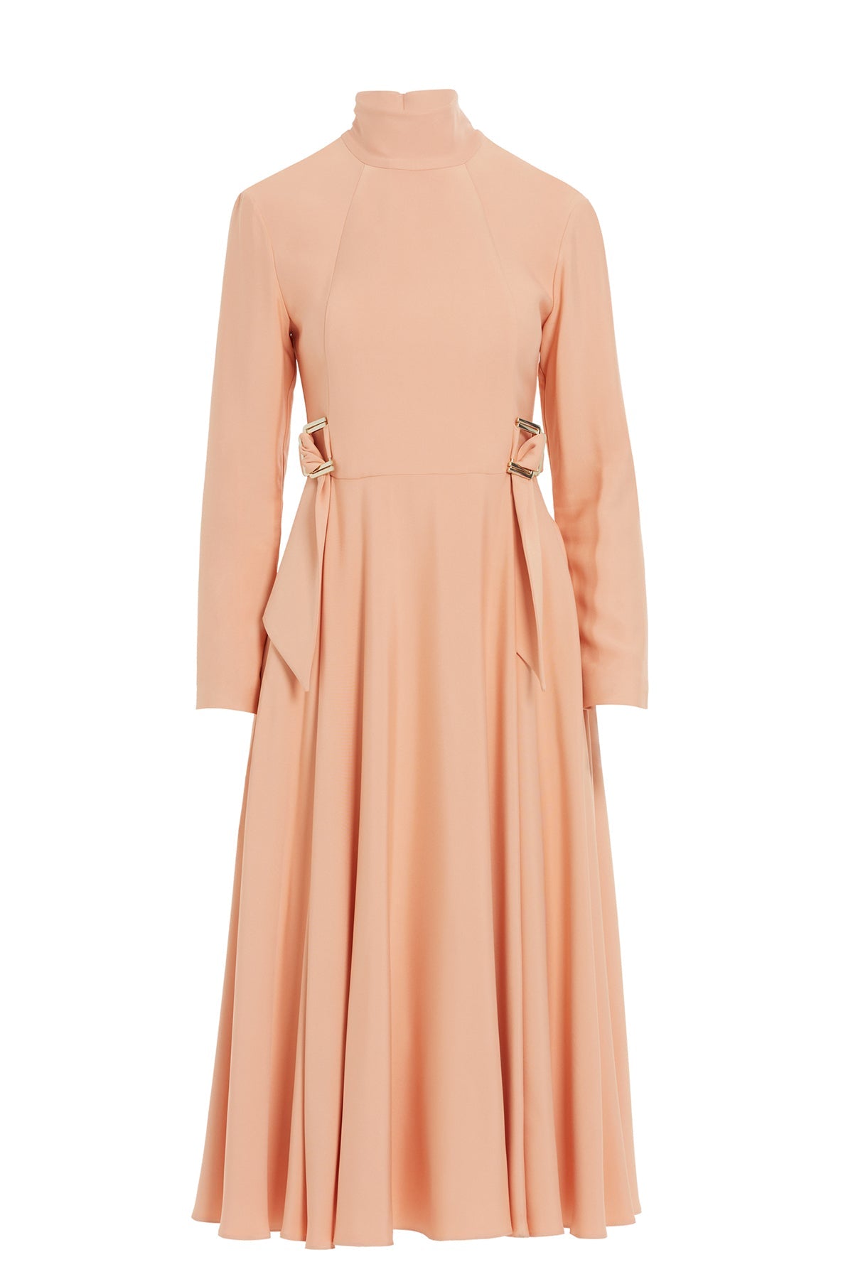 Orange Stand-Collar Midi Dress