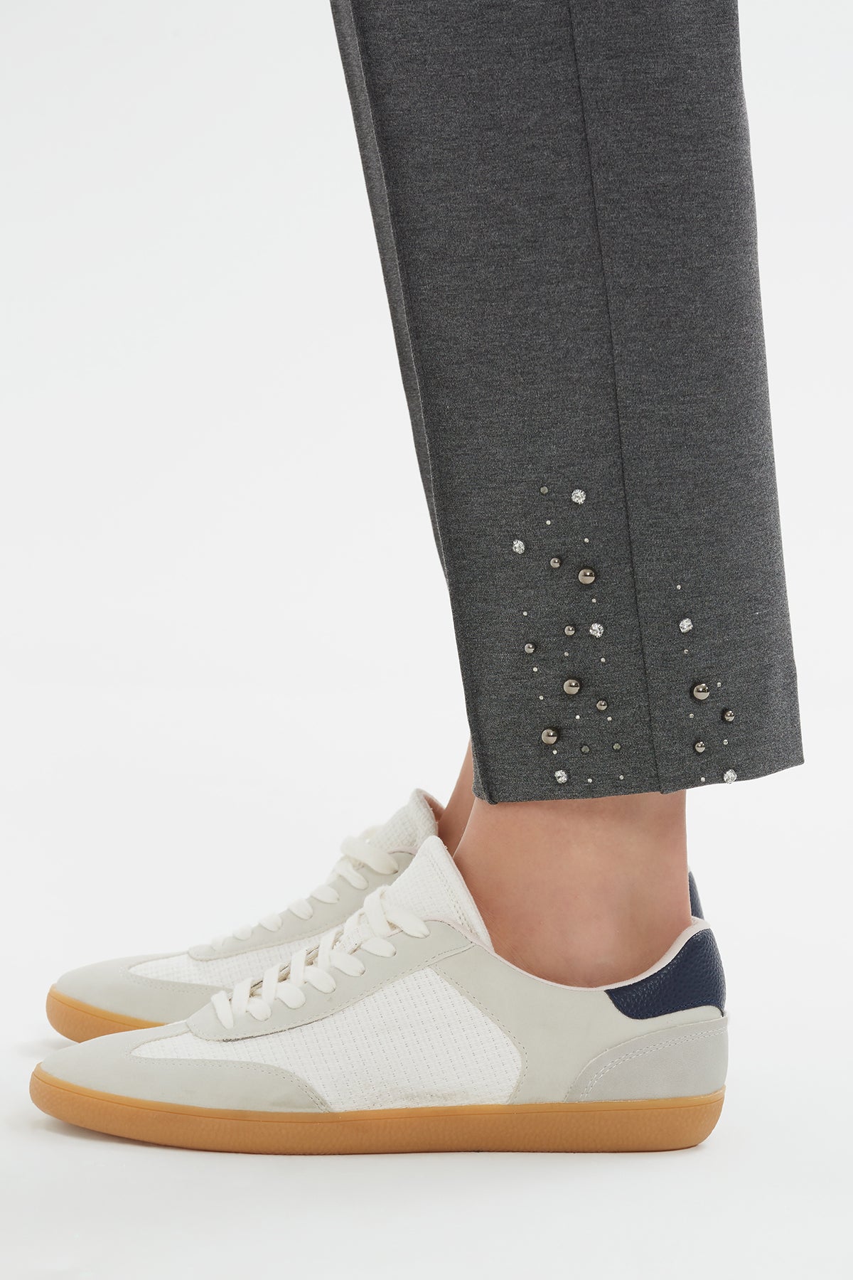 Grey Embroidered-Hem Sweatpants