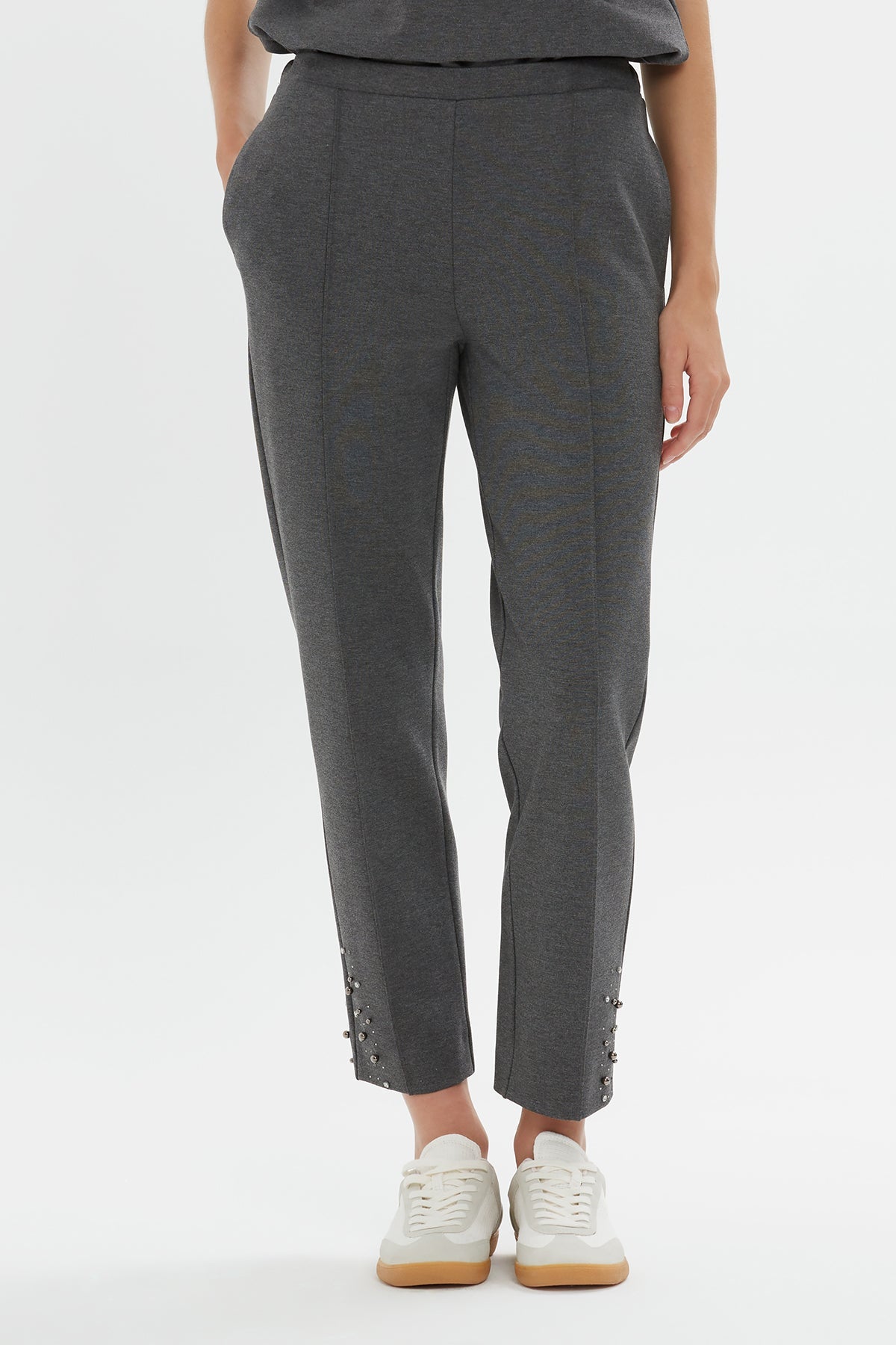 Grey Embroidered-Hem Sweatpants