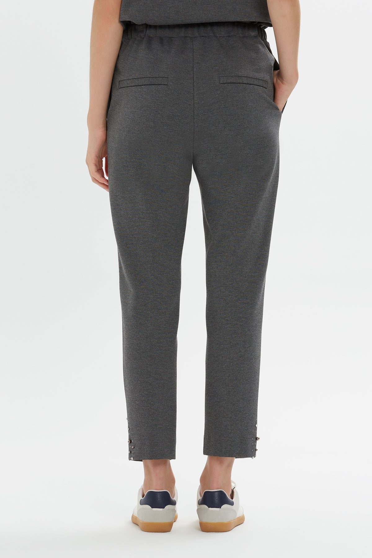 Grey Embroidered-Hem Sweatpants