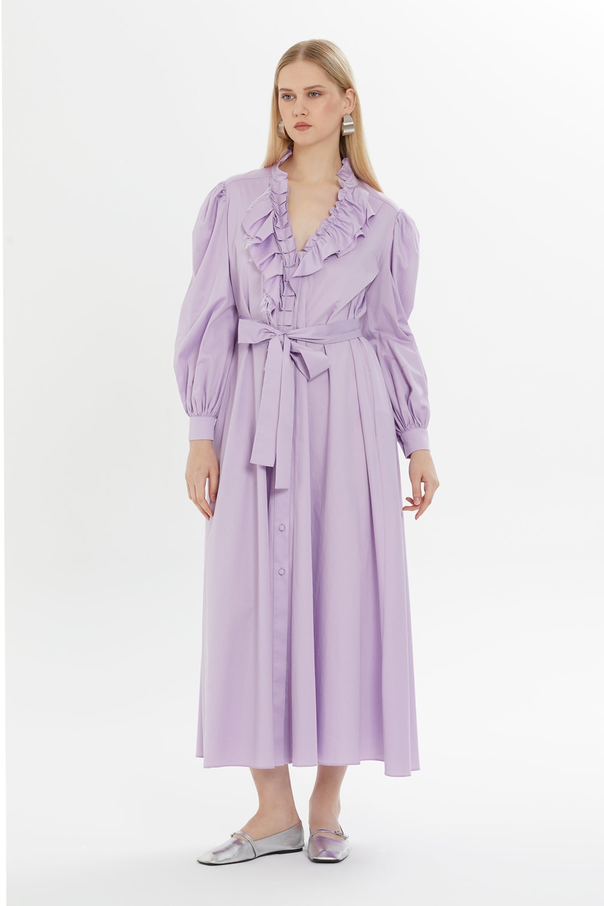 Pink Ruffled Midi Dress