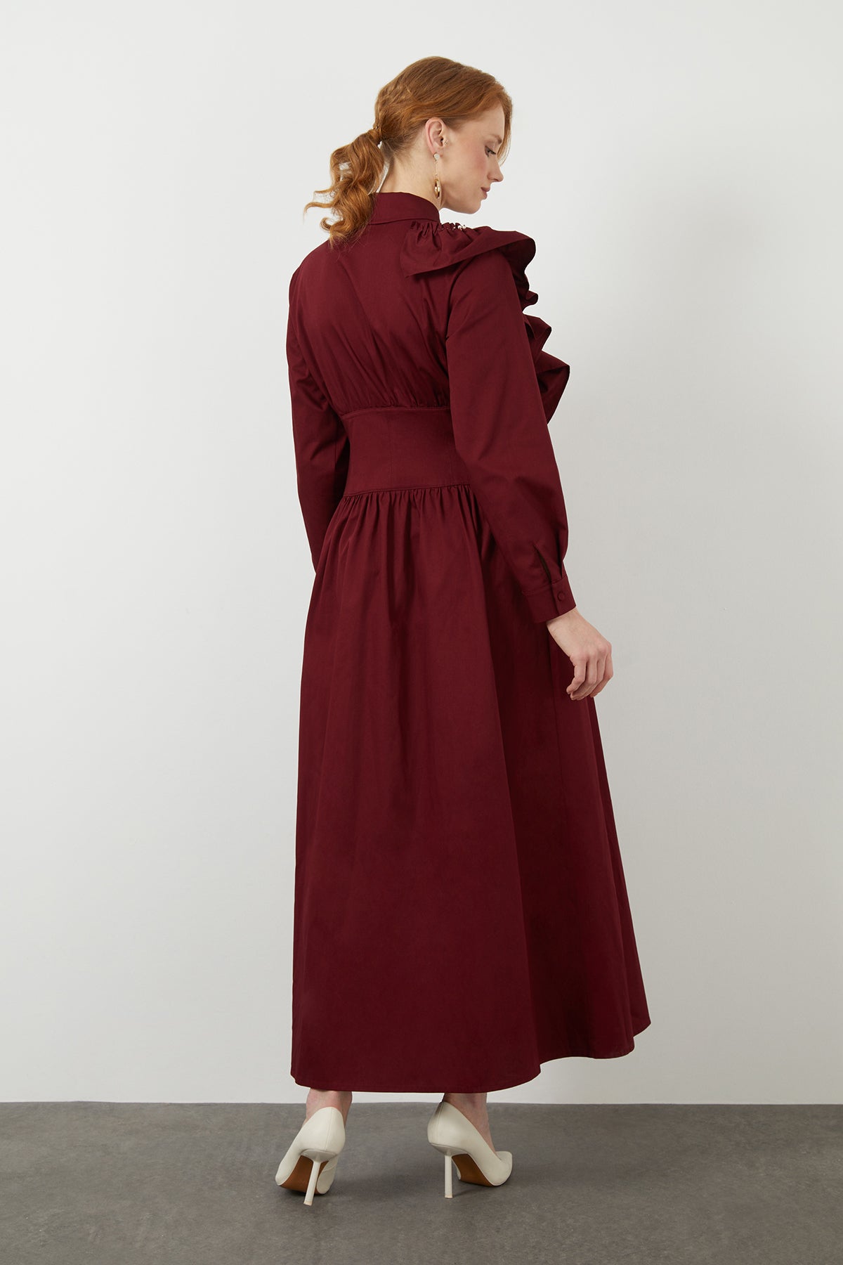 Red Pleated Midi Dress