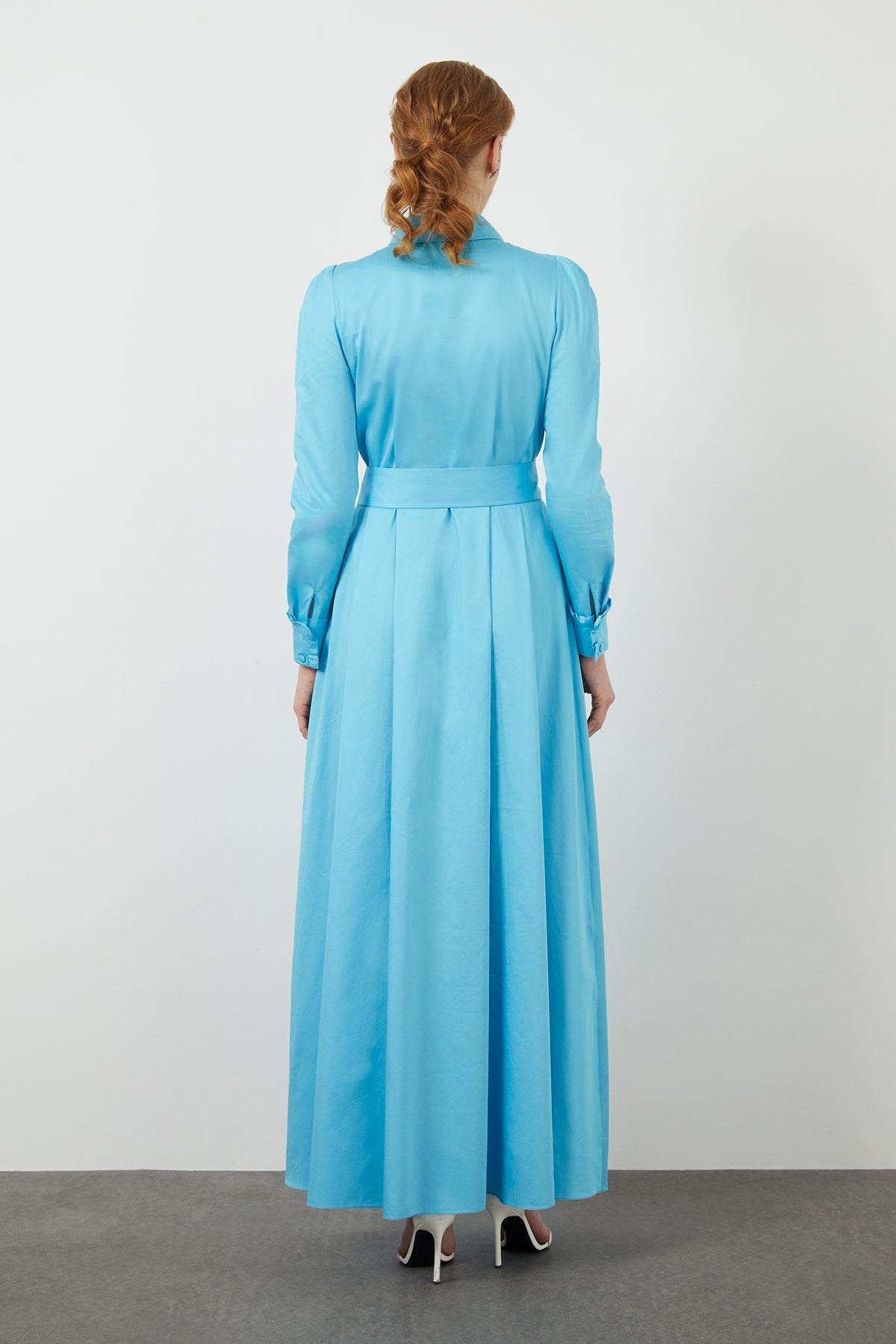Blue Embroidered-Collar Maxi Dress