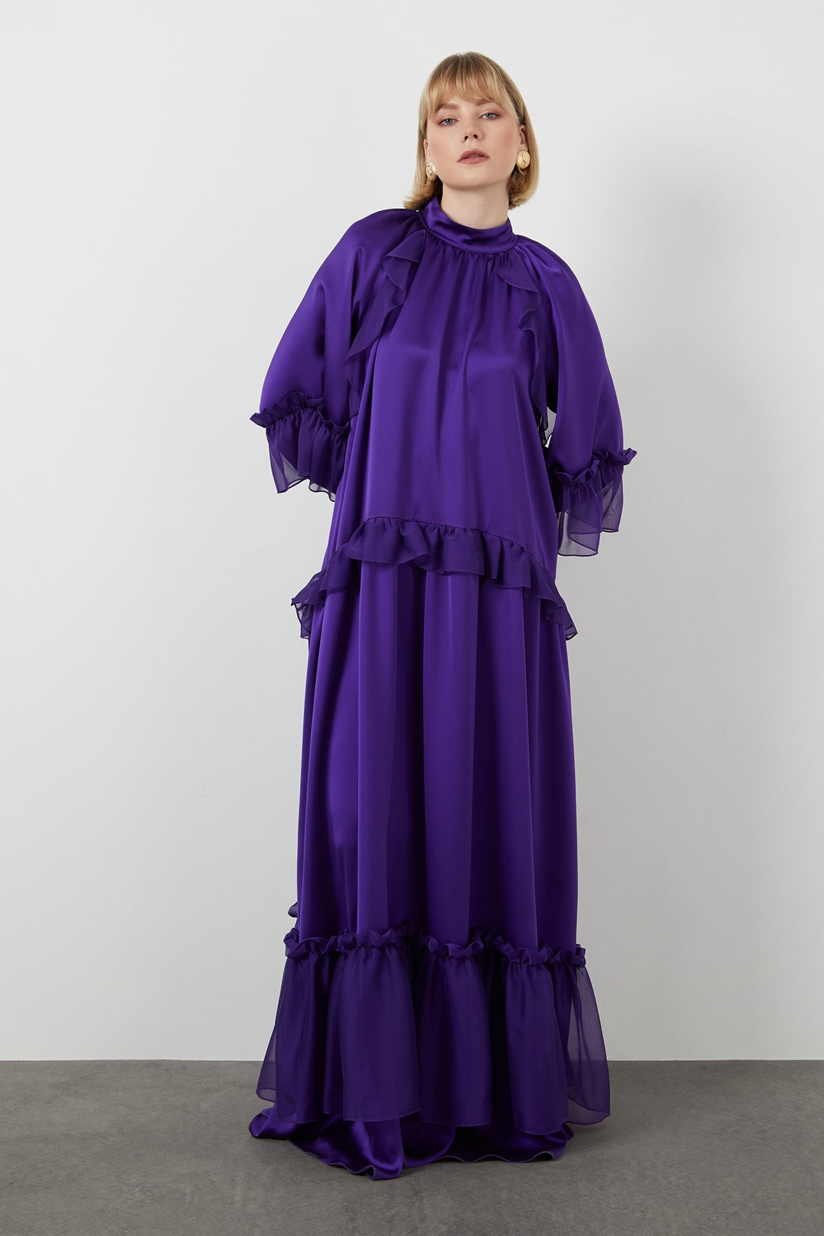 Purple Long-Sleeve Maxi Dress