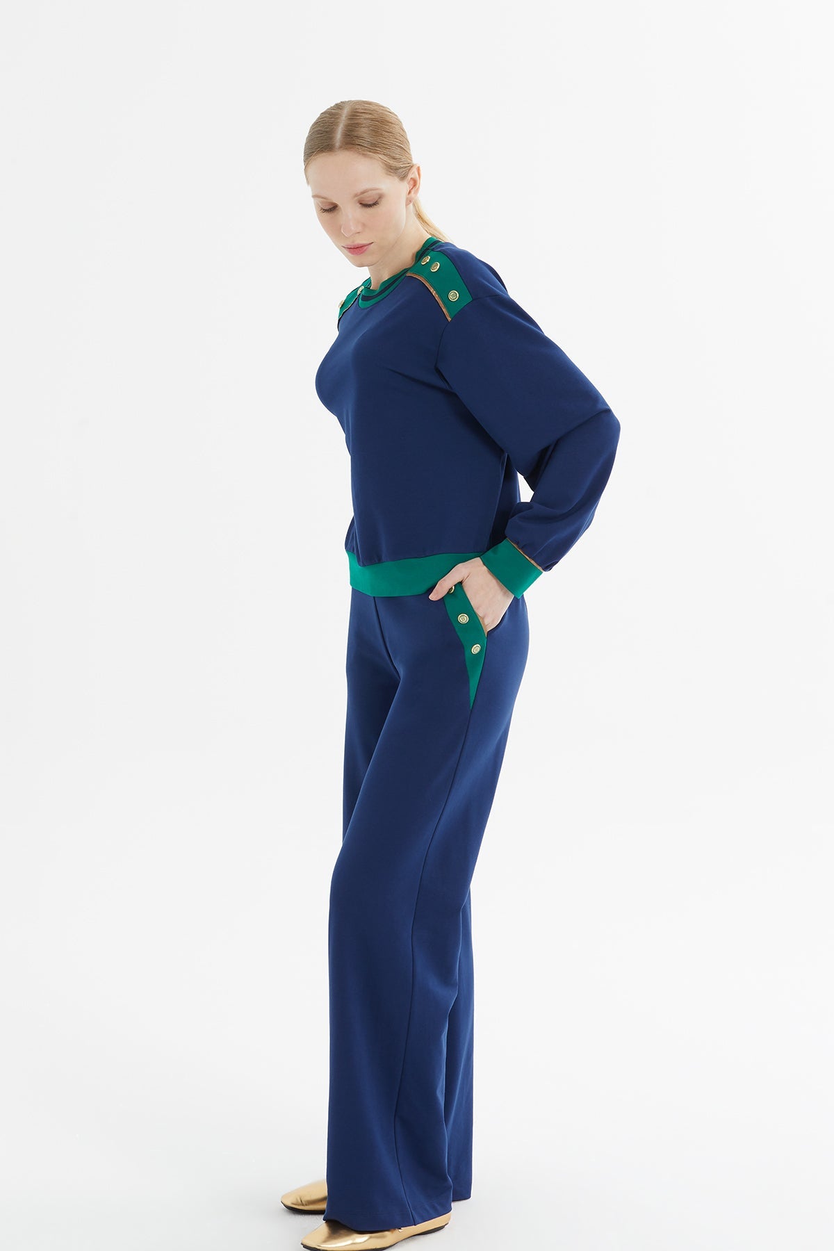 Navy Button-Detail Tracksuit