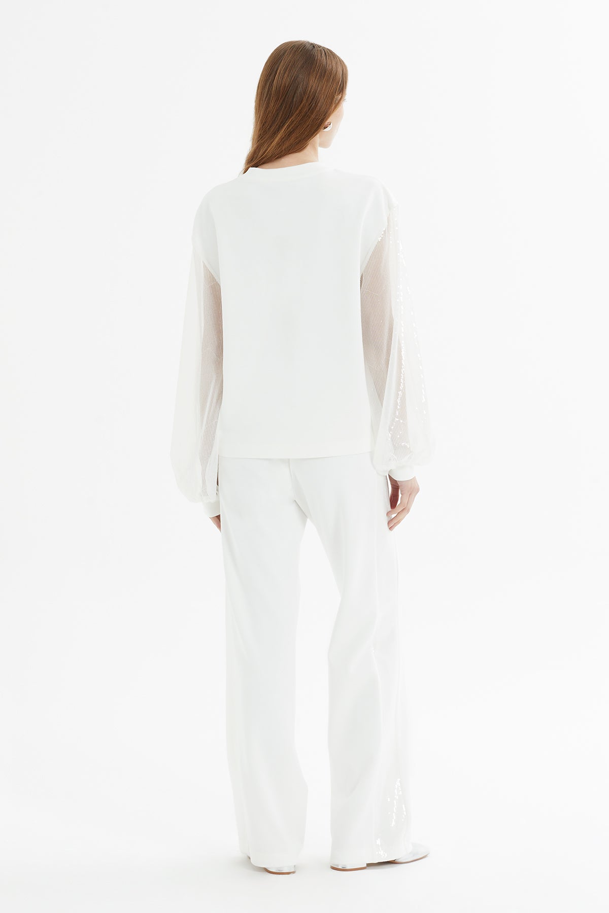 Ecru Sequin-Sleeve Tracksuit