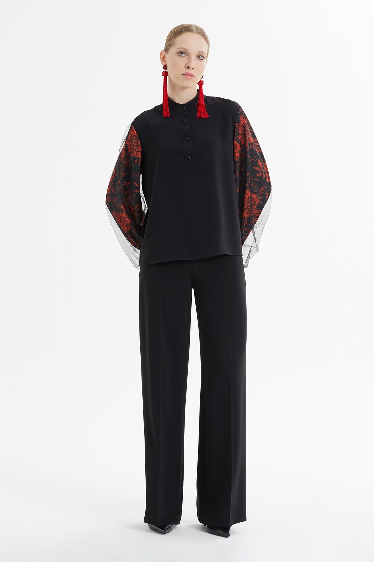 Black Patterned-Sleeve Tracksuit