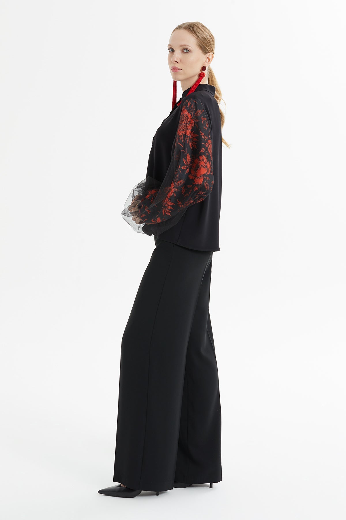 Black Patterned-Sleeve Tracksuit