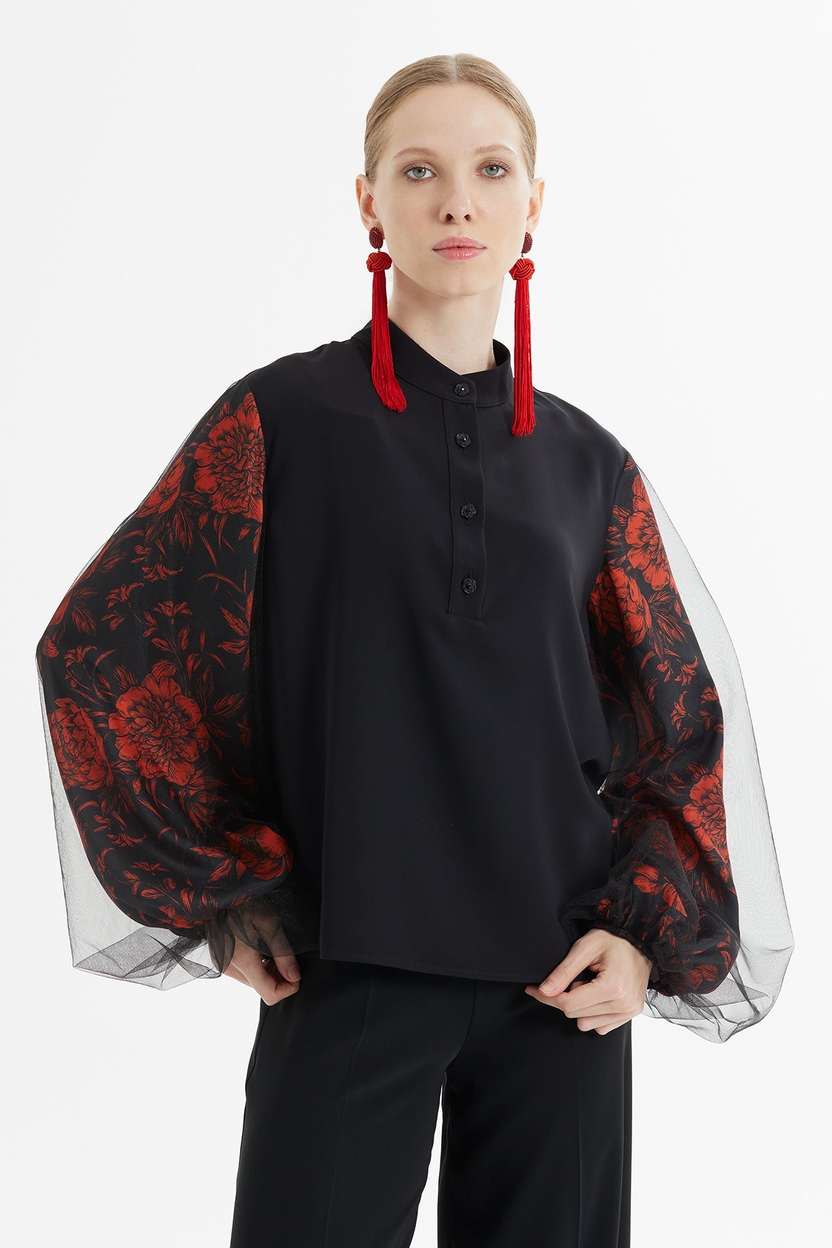 Black Patterned-Sleeve Tracksuit