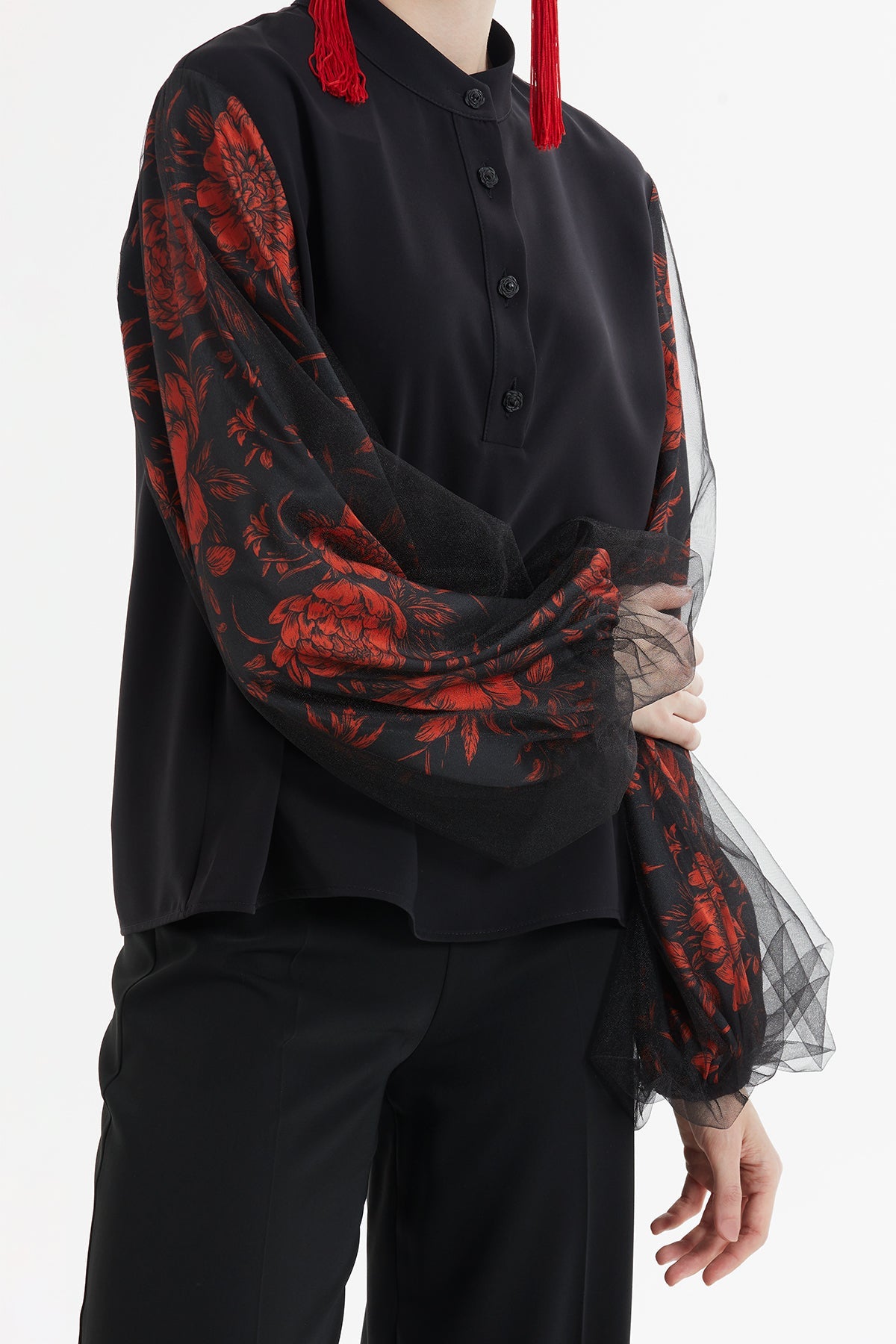 Black Patterned-Sleeve Tracksuit