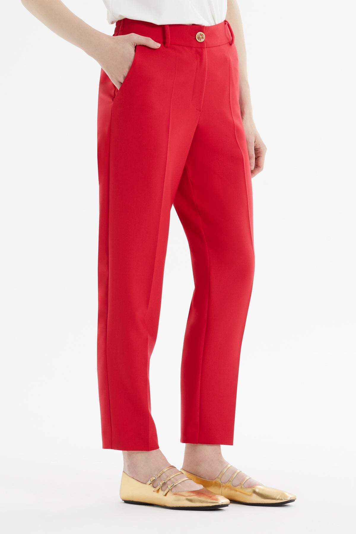 Red Tapered-Leg Trousers