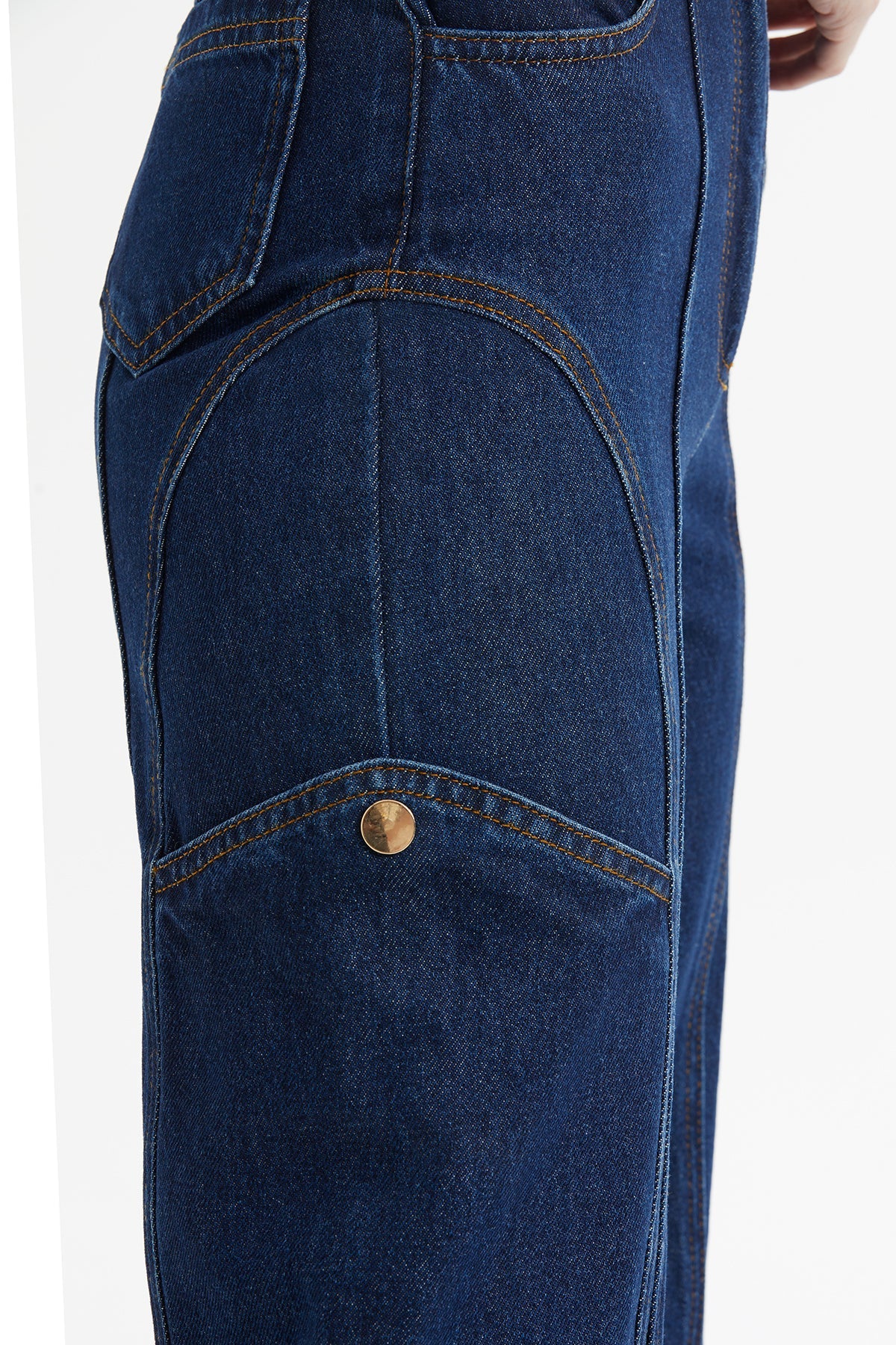 Patchwork Contrast-Stitch Cargo Jeans