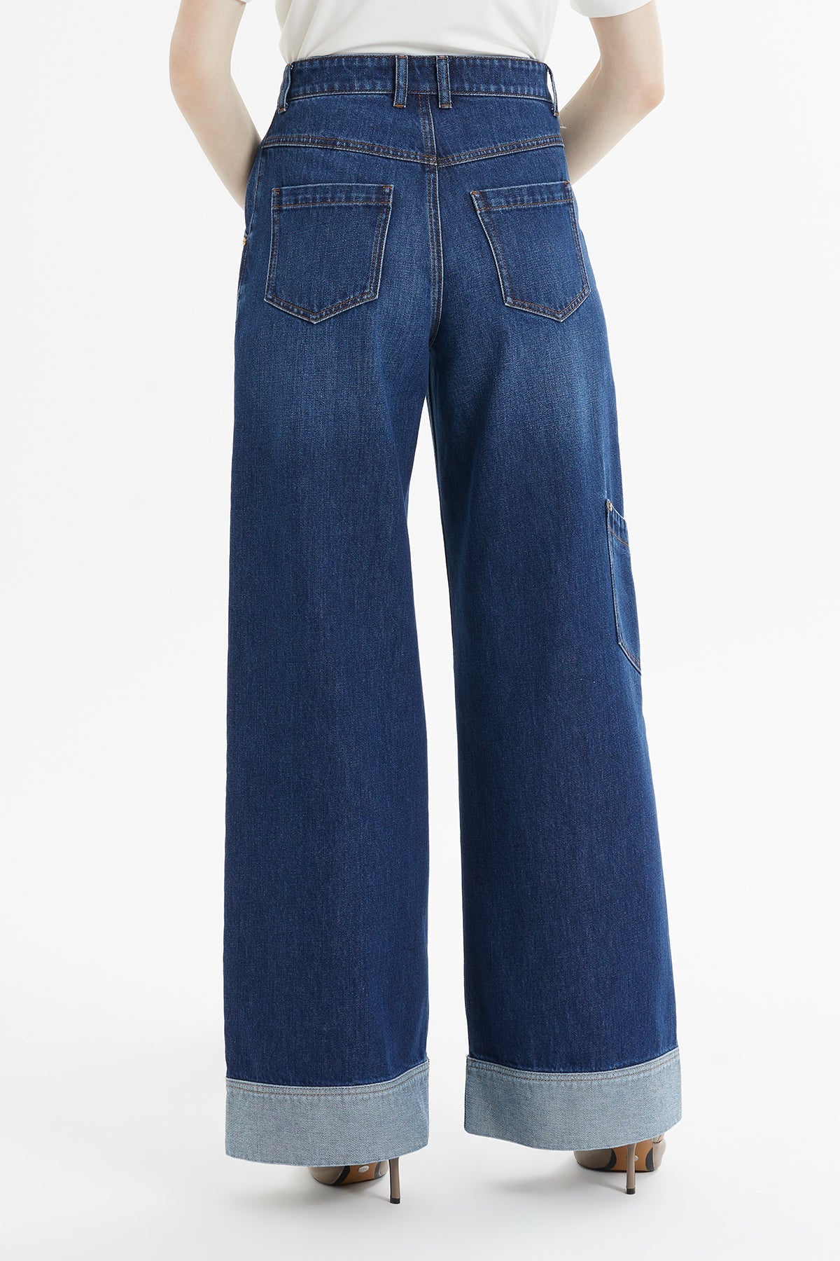 Cuffed Wide-Leg Jeans