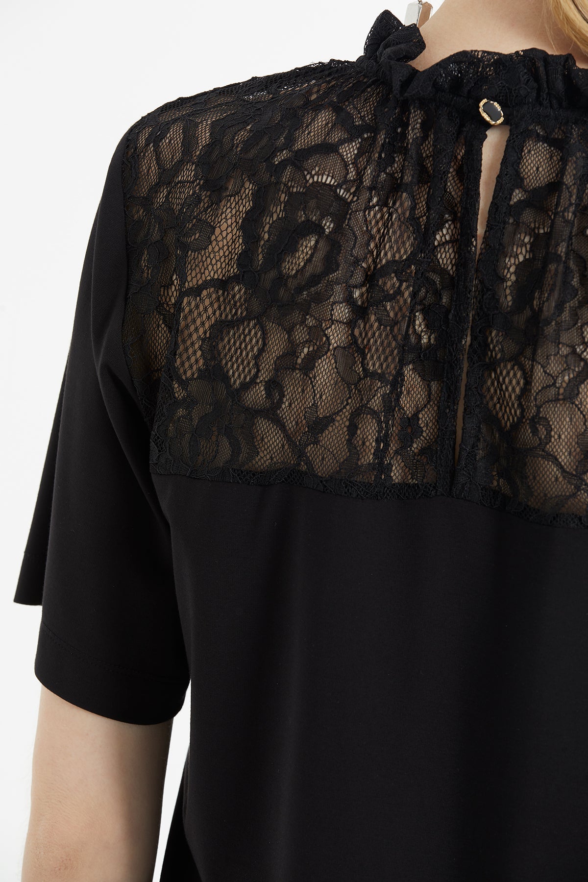 Black Lace Shoulder Blouse