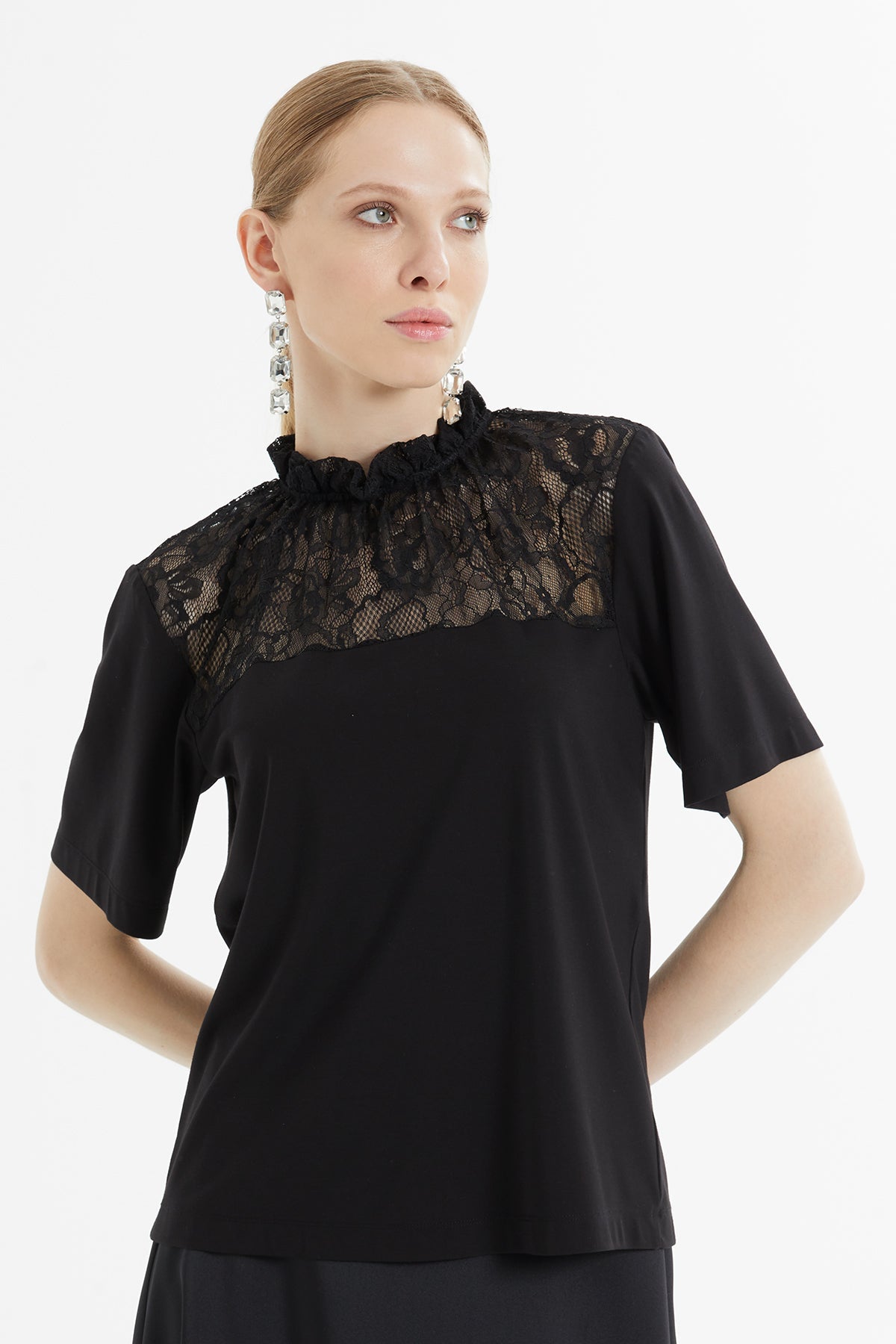 Black Lace Shoulder Blouse
