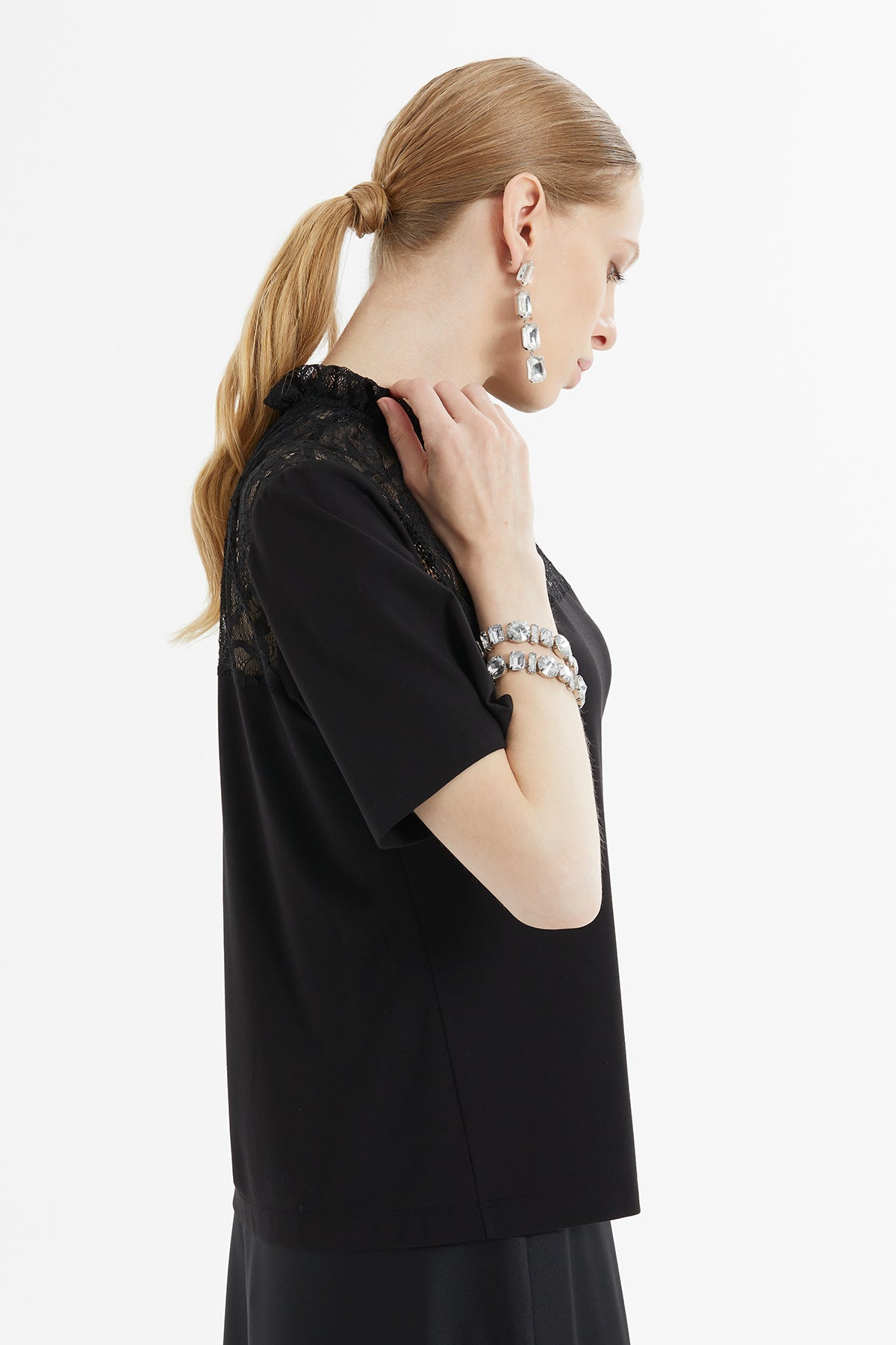 Black Lace Shoulder Blouse