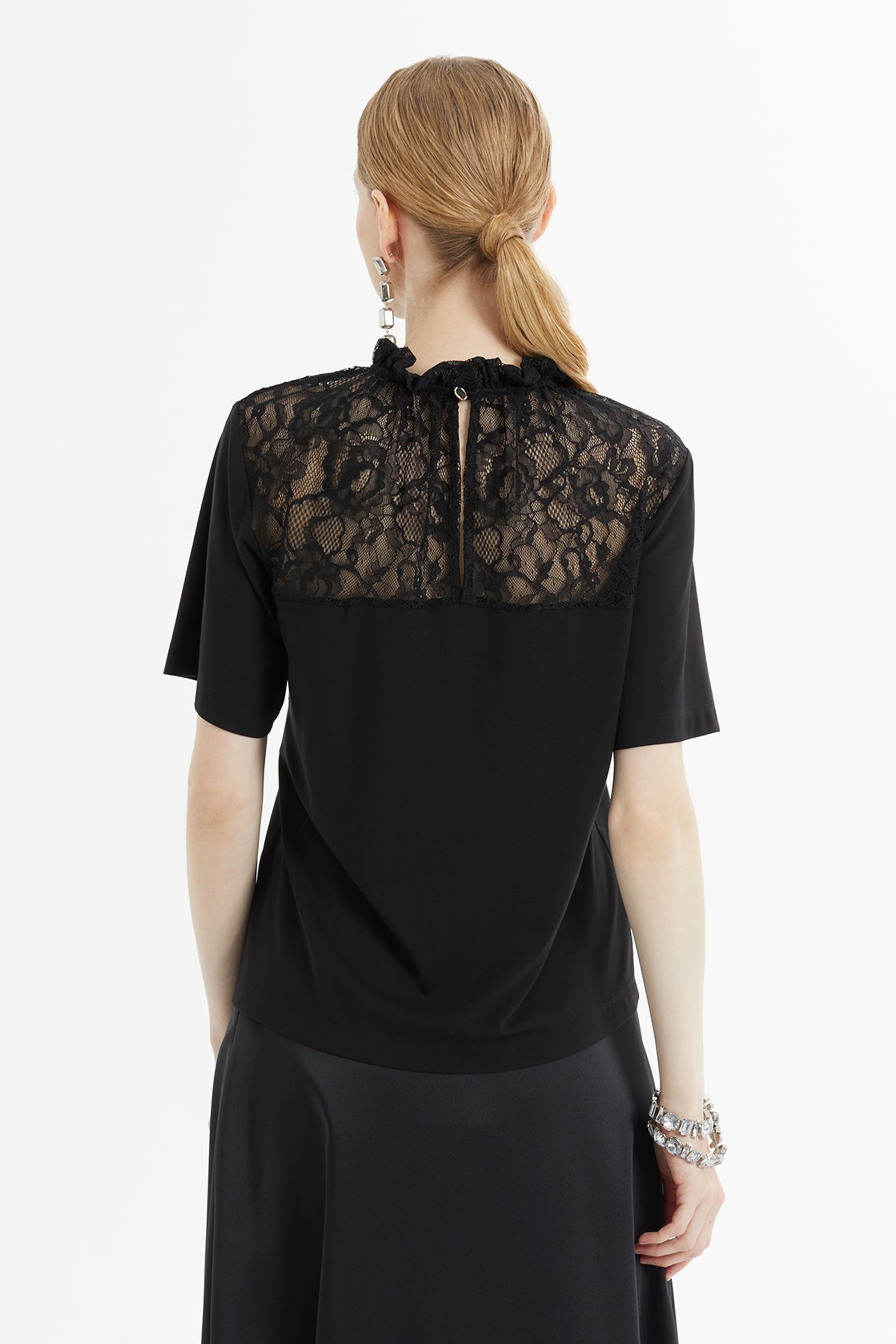 Black Lace Shoulder Blouse