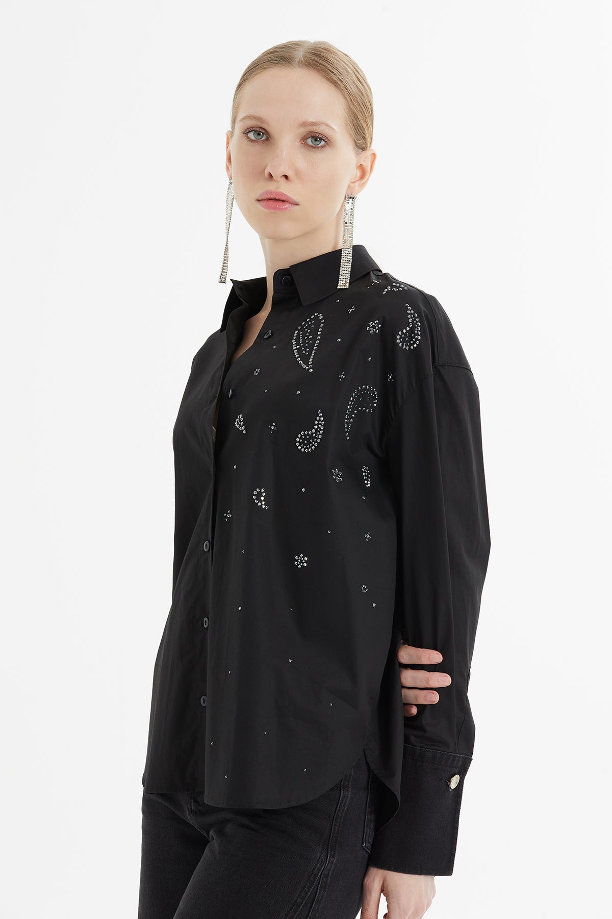 Black Stone-Detail Cotton Shirt