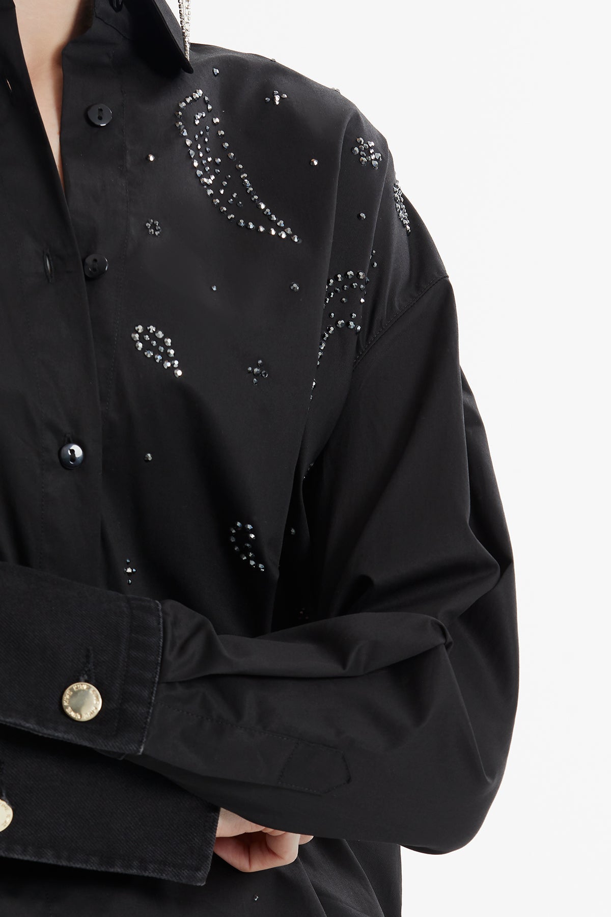 Black Stone-Detail Cotton Shirt