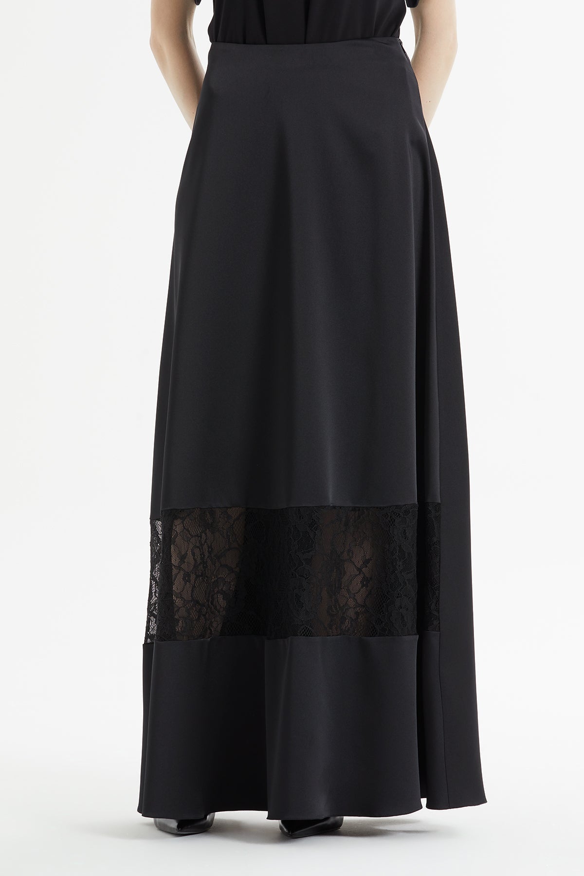 Black Lace-Detail Maxi Skirt