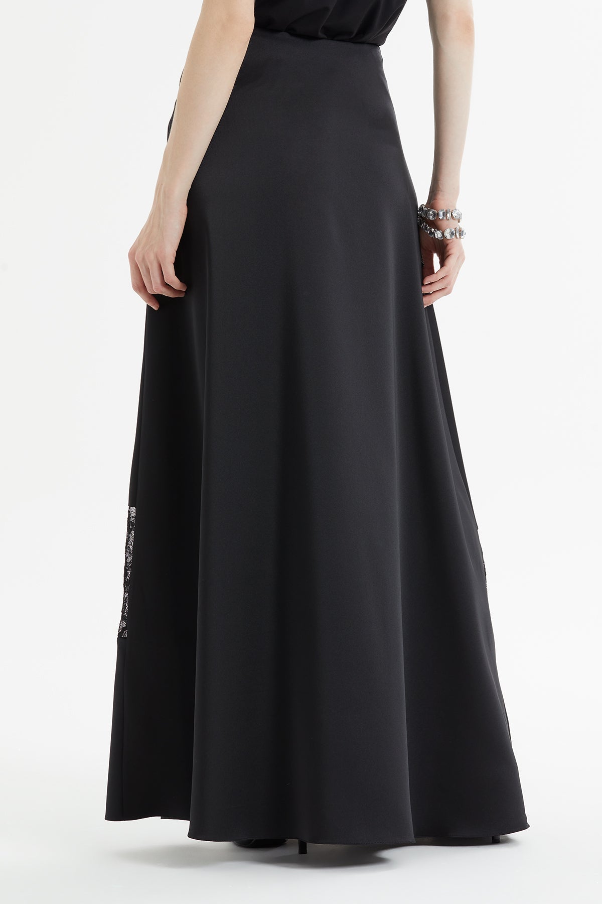 Black Lace-Detail Maxi Skirt