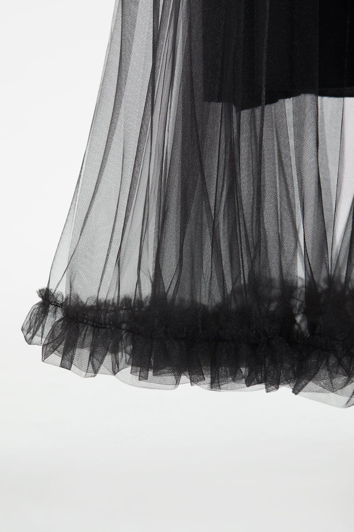 Black Tulle-Detail Midi Skirt