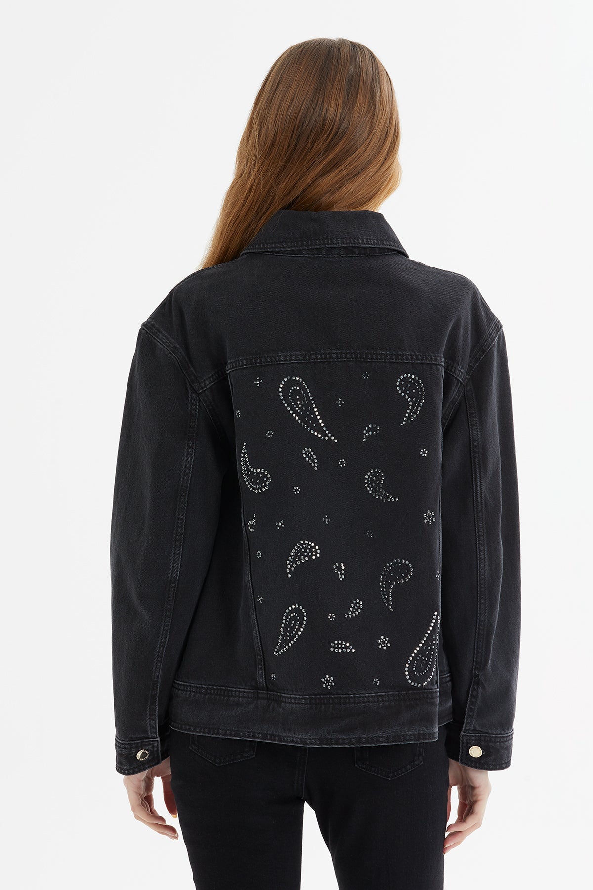 Collar-Accessory Oversize Denim Jacket