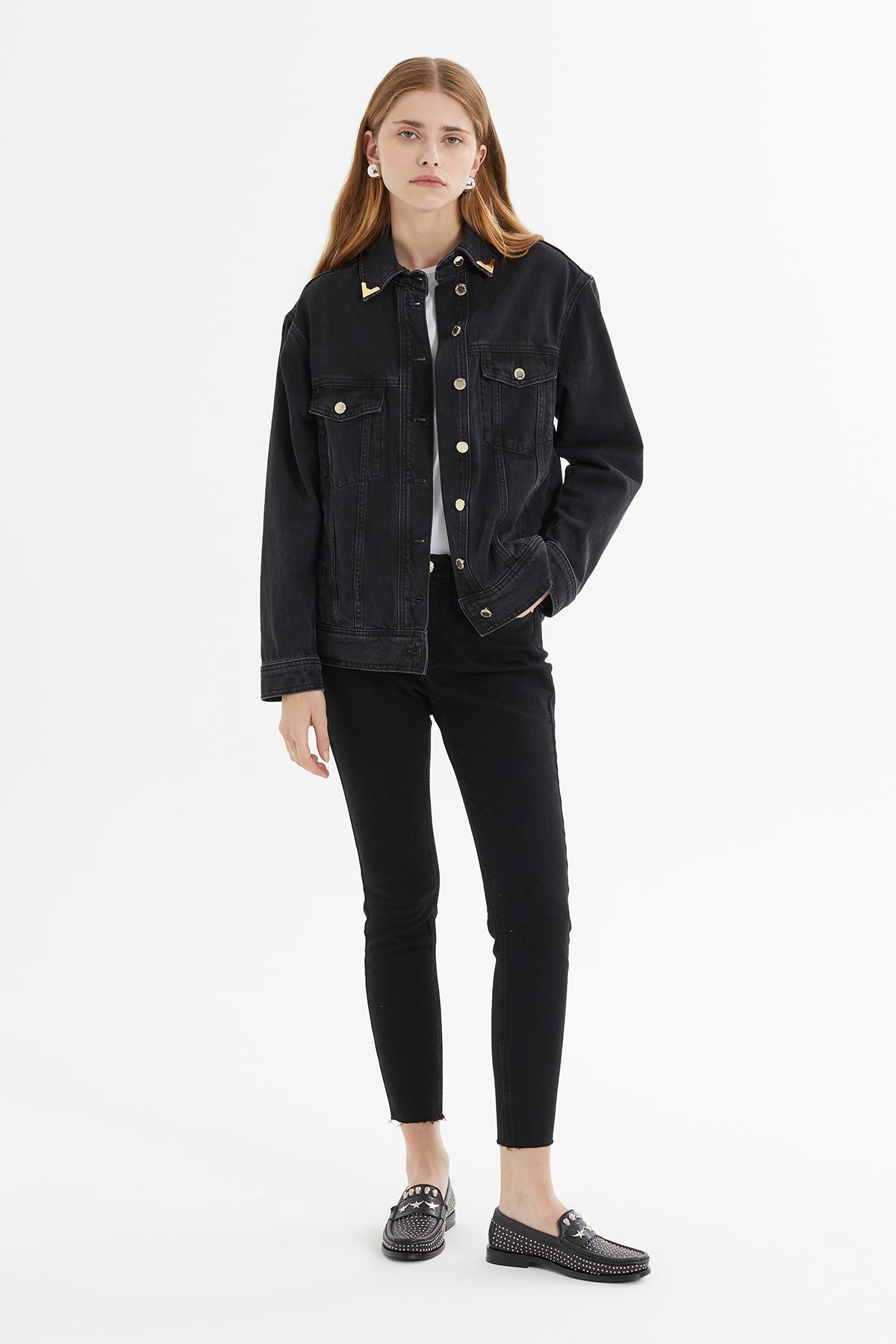 Collar-Accessory Oversize Denim Jacket