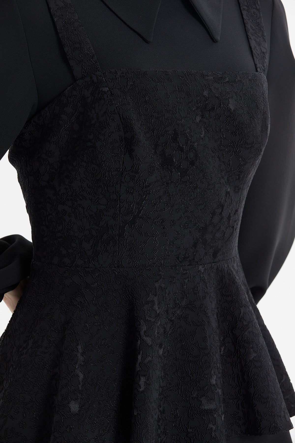 Black Lace-Detail Peplum Long Dress