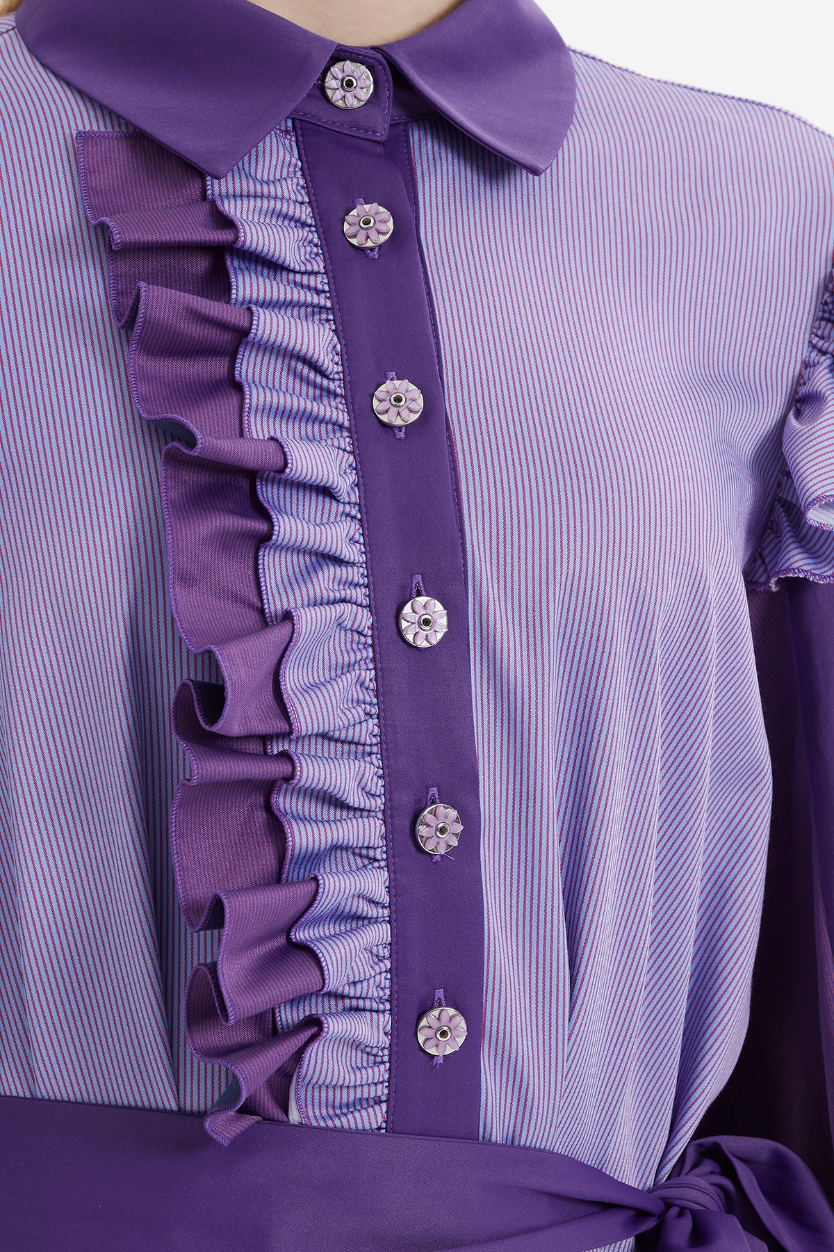 Purple Long Dress with Ruffled Shoulders