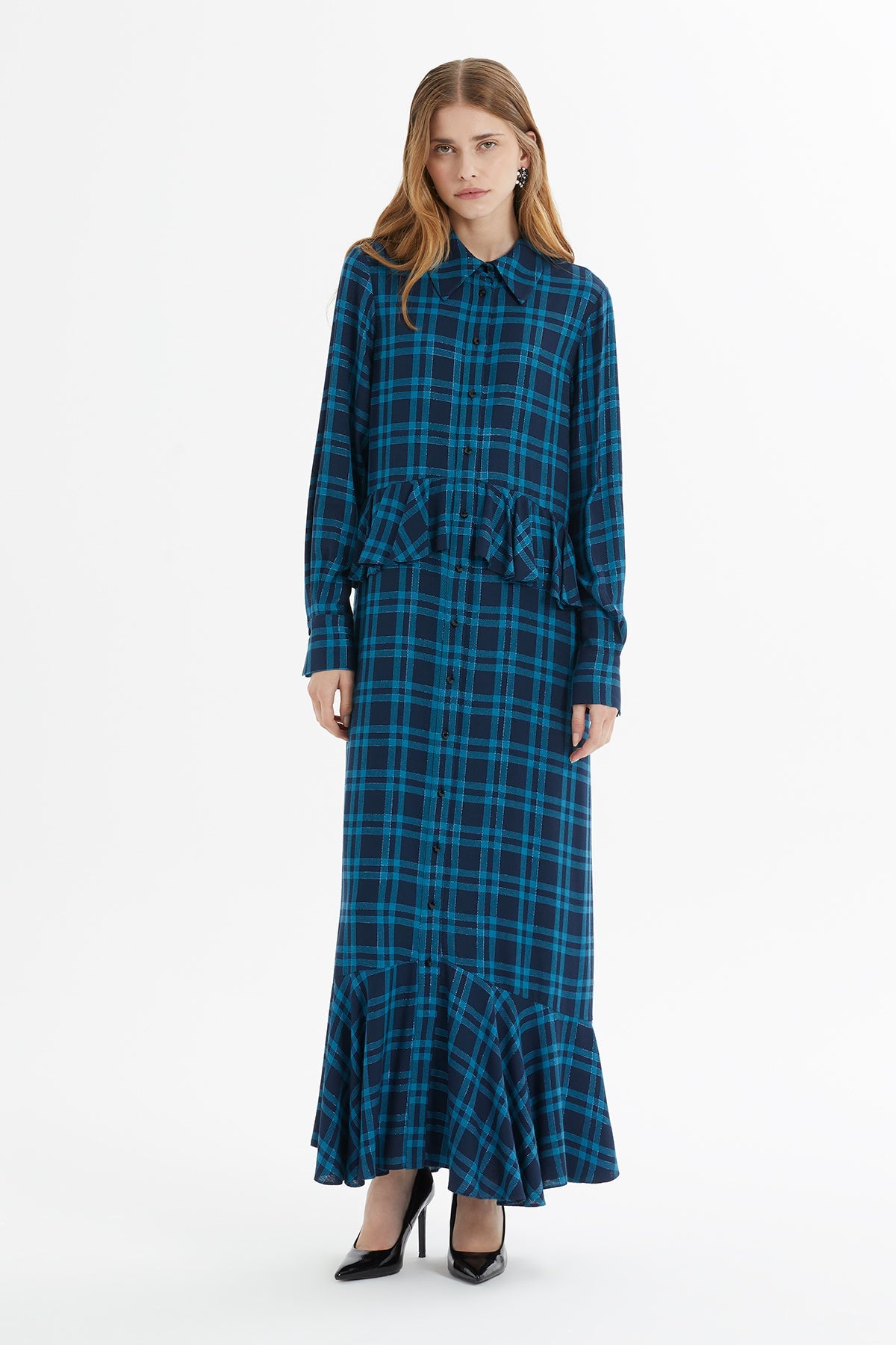 Printed Ruffle-Detail Long Dress