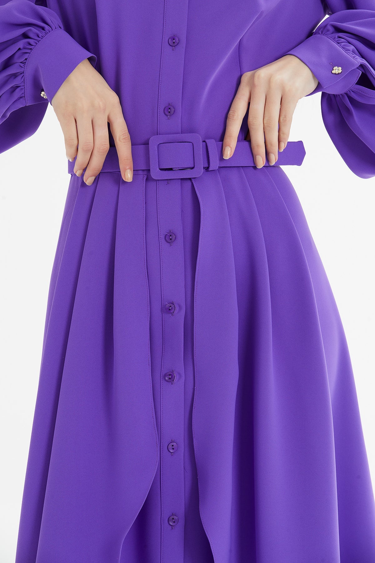 Purple Shirt Dress with Belt Detail